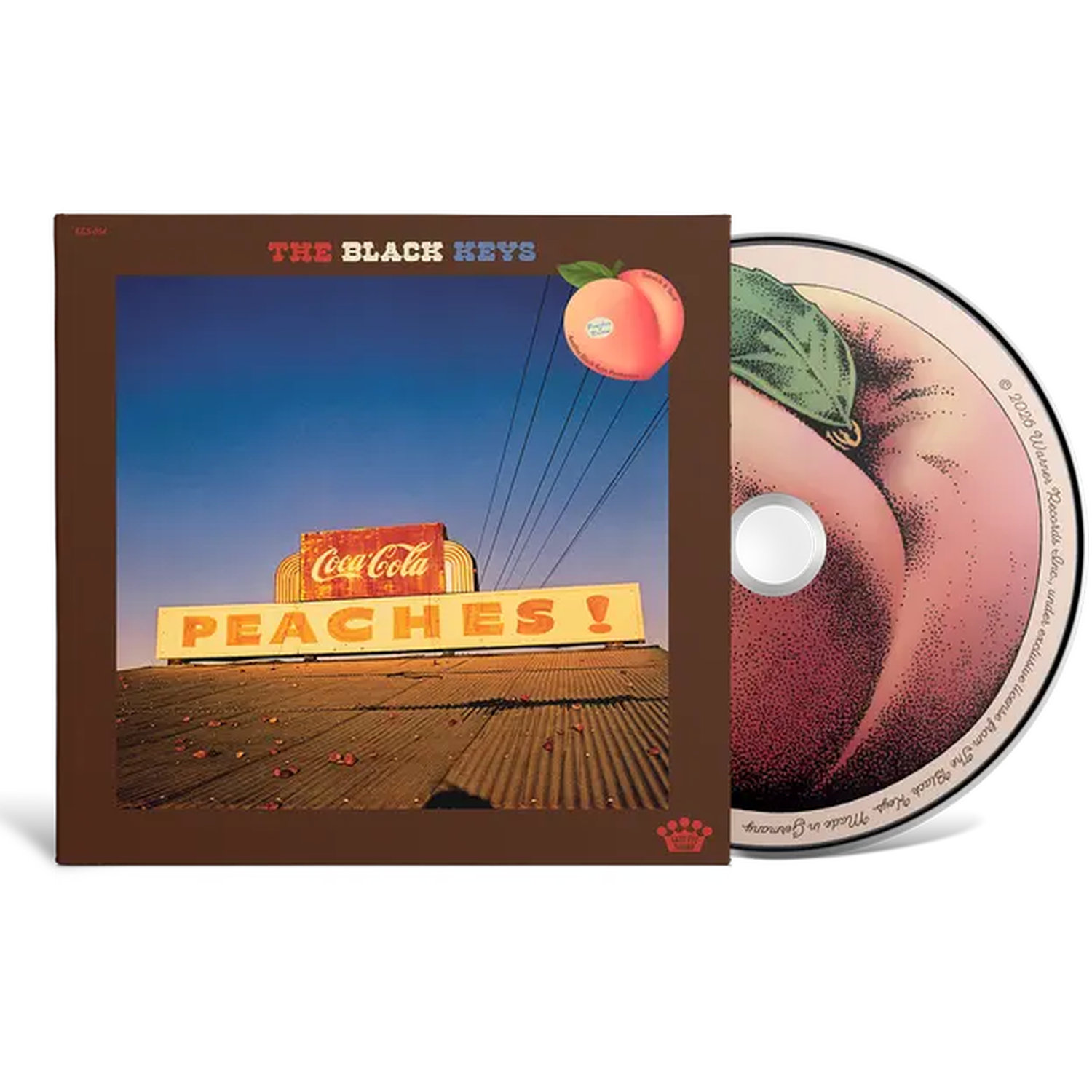 The Black Keys album cover: Coca-Cola sign, 'Peaches!' text, and a peach graphic.