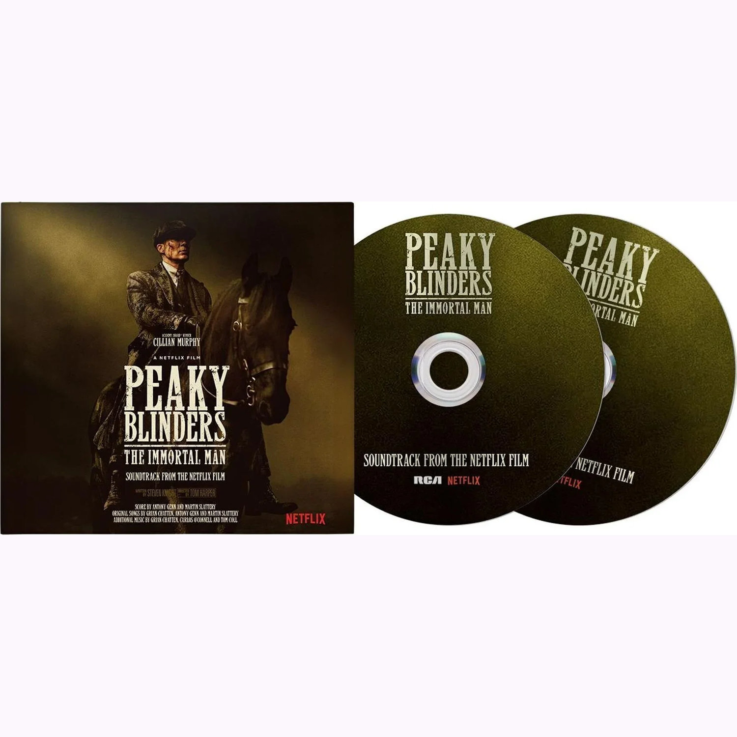 Peaky Blinders soundtrack cd-hoes met man te paard en twee cd's.