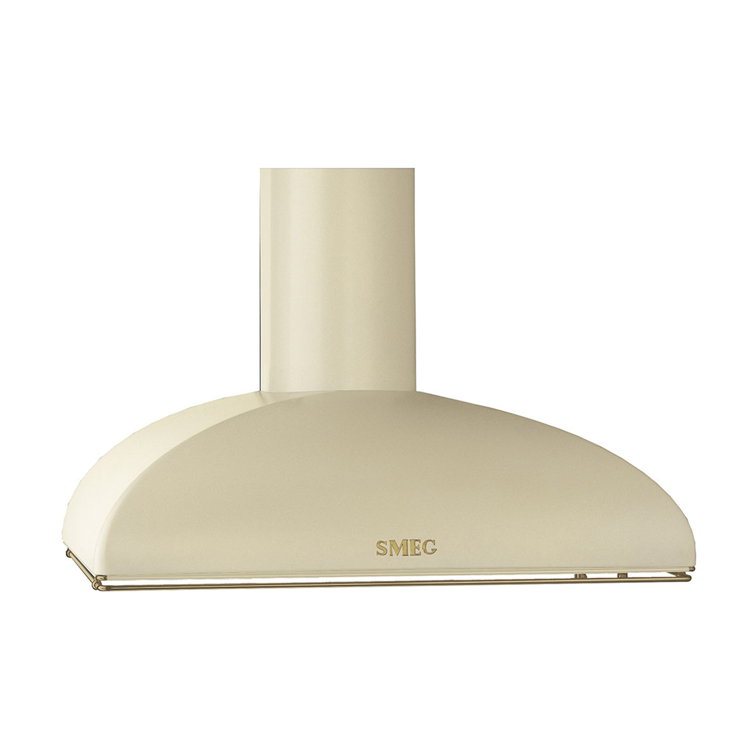 Una cappa SMEG color crema con una copertura curva in metallo.