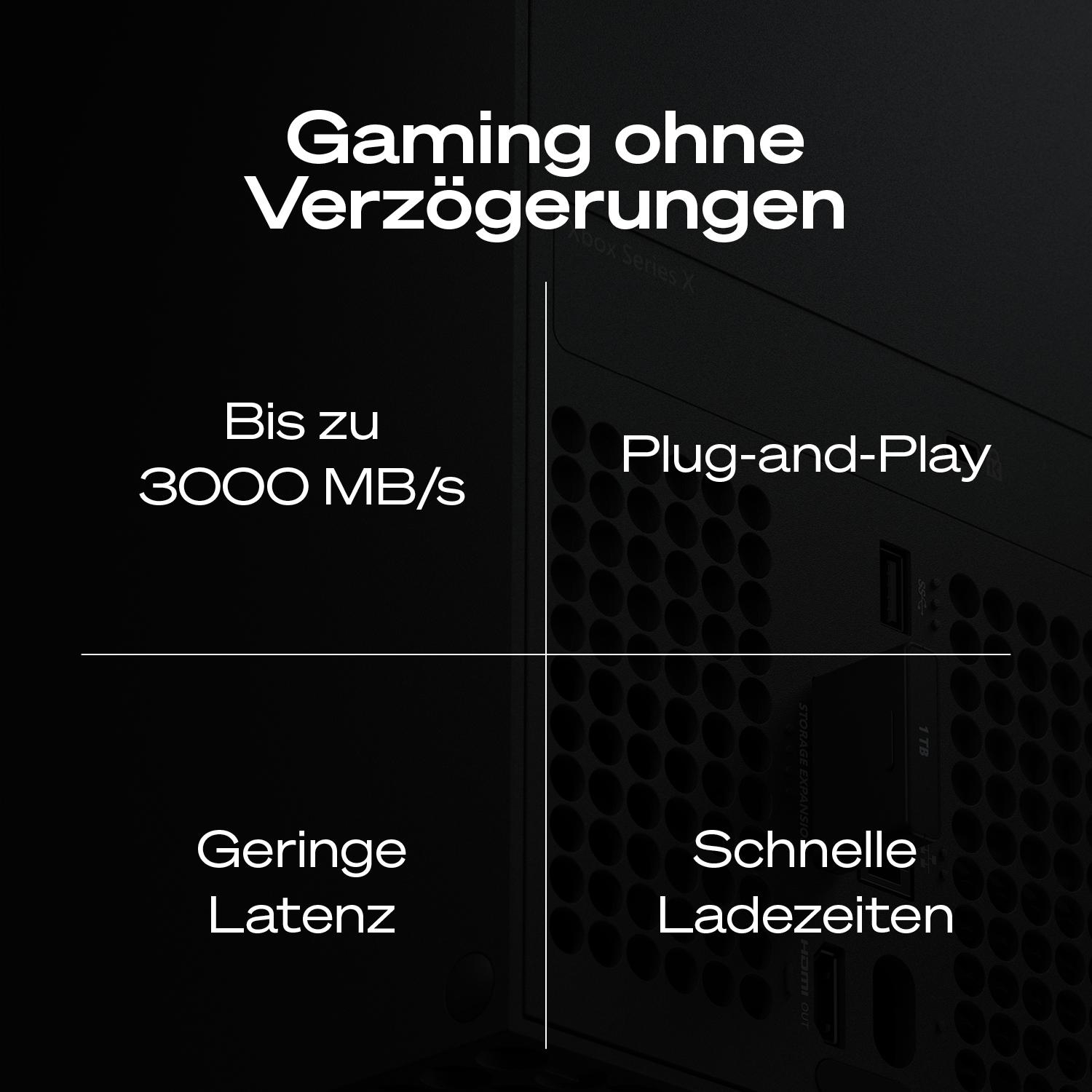 Xbox Series X mit "Gaming ohne Verzögerungen" Anzeige.