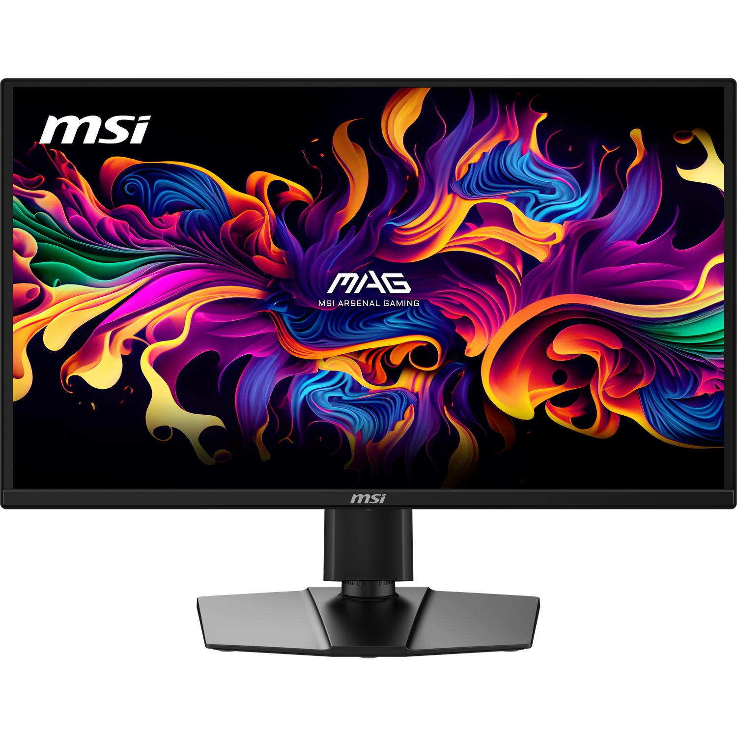 Un moniteur MSI affichant un motif coloré semblable à des flammes avec le logo MSI.