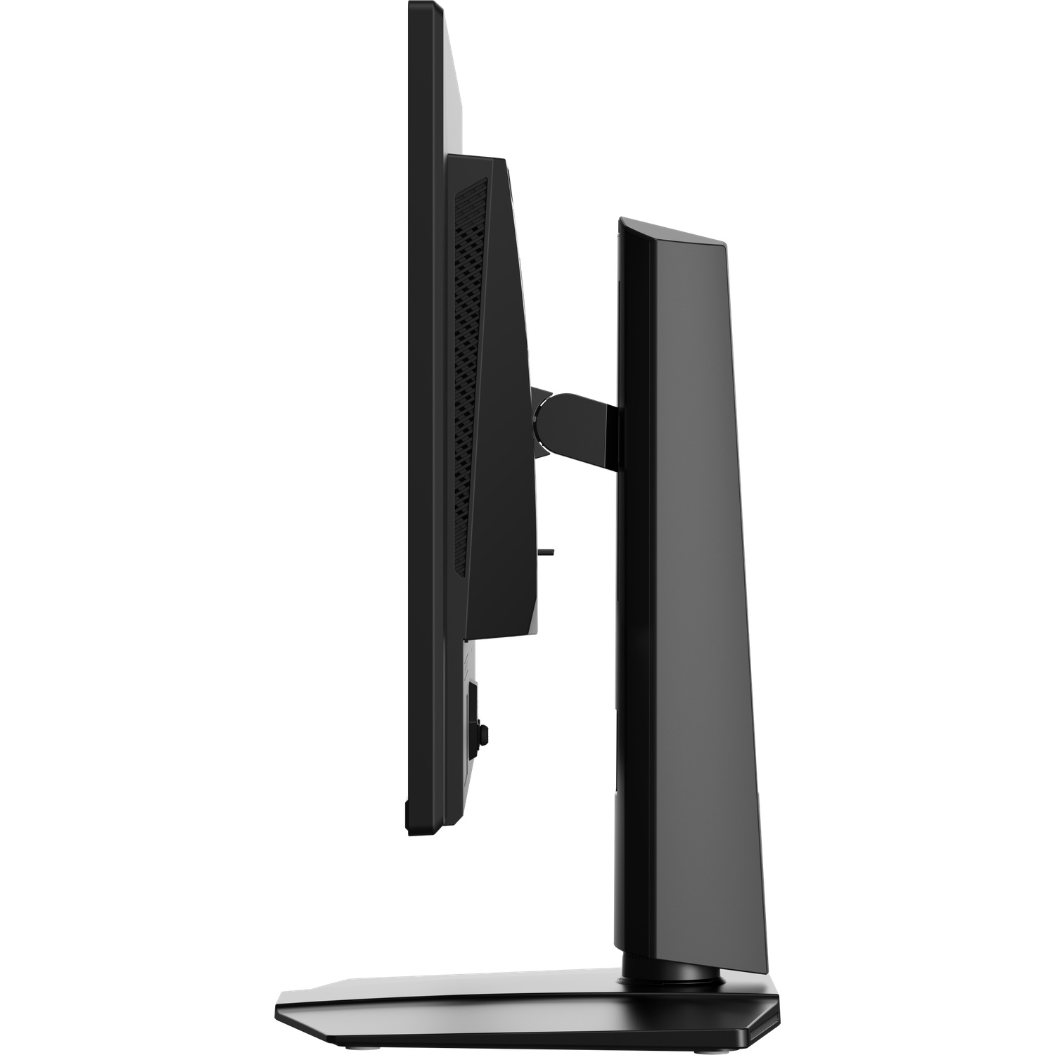 Moniteur d'ordinateur noir avec support, vue de côté.