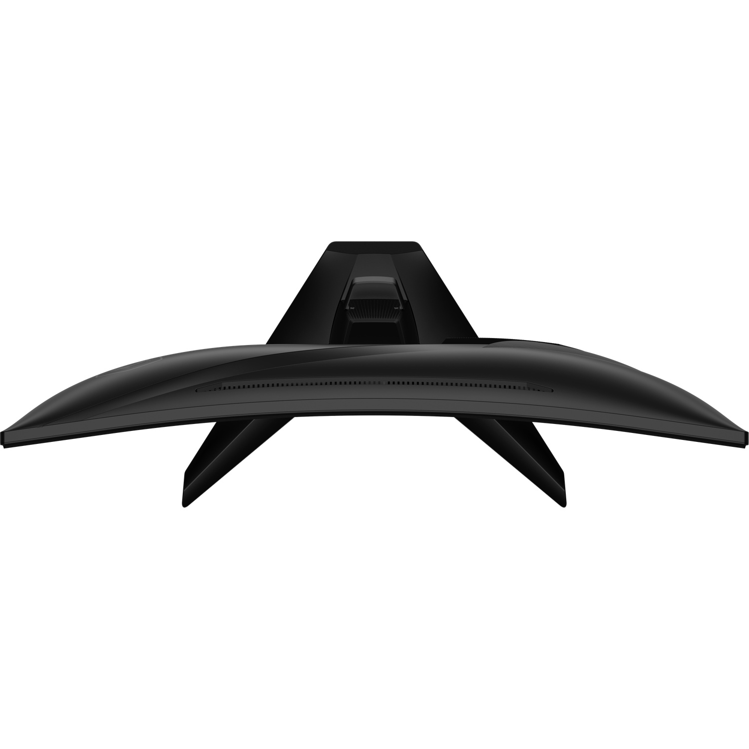 Moniteur d'ordinateur incurvé noir vu de dessus avec un support à trois branches.
