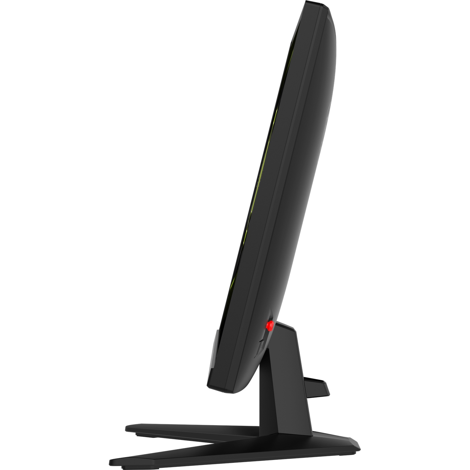 Moniteur noir avec bouton rouge, sur un support fond blanc.