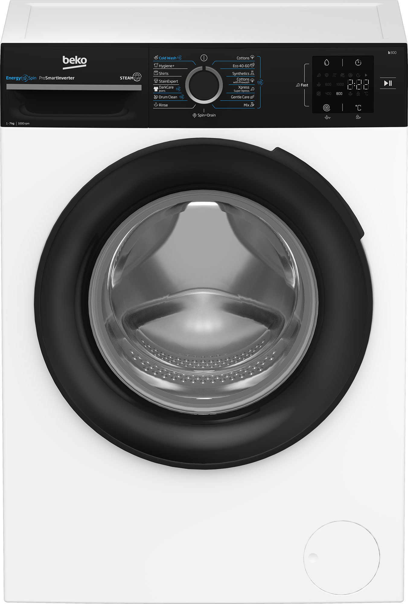 BEKO BM3WFSU37013WPBB Elöltöltős mosógép 7 kg, 1000 ford., gőz, EnergySpin, Inverter, 15 program