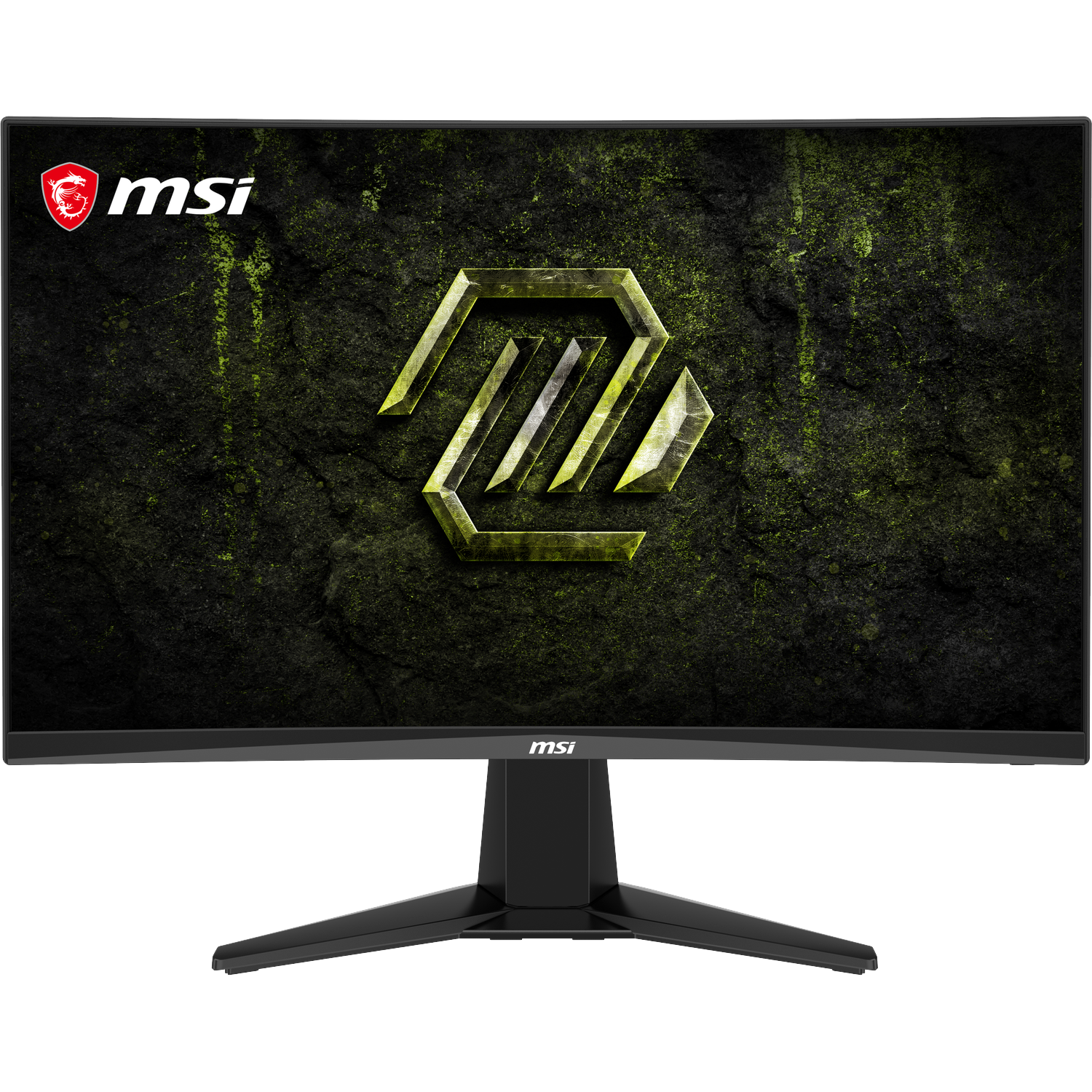 An MSI gaming monitor with a dark background and a green logo.