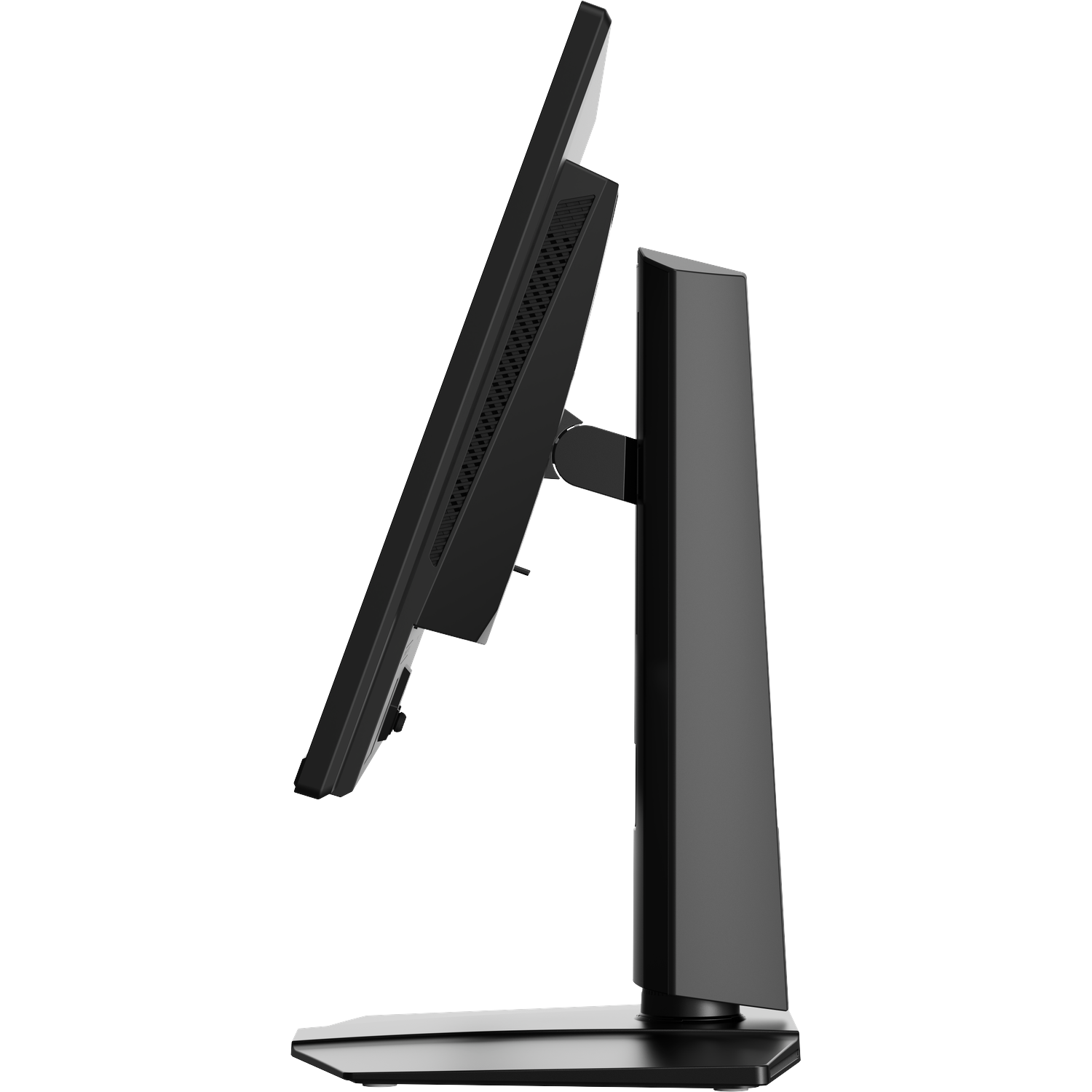 Black monitor in side profile on a white background.
