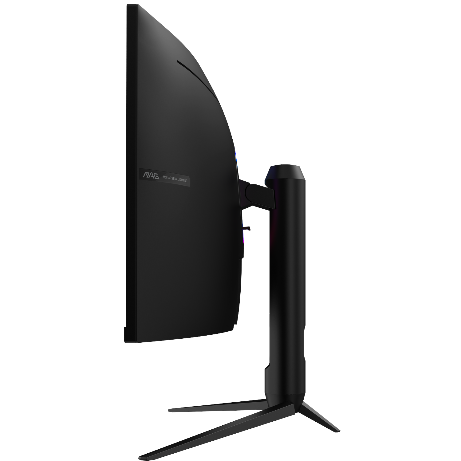 Black curved gaming monitor with MSI logo and black stand.