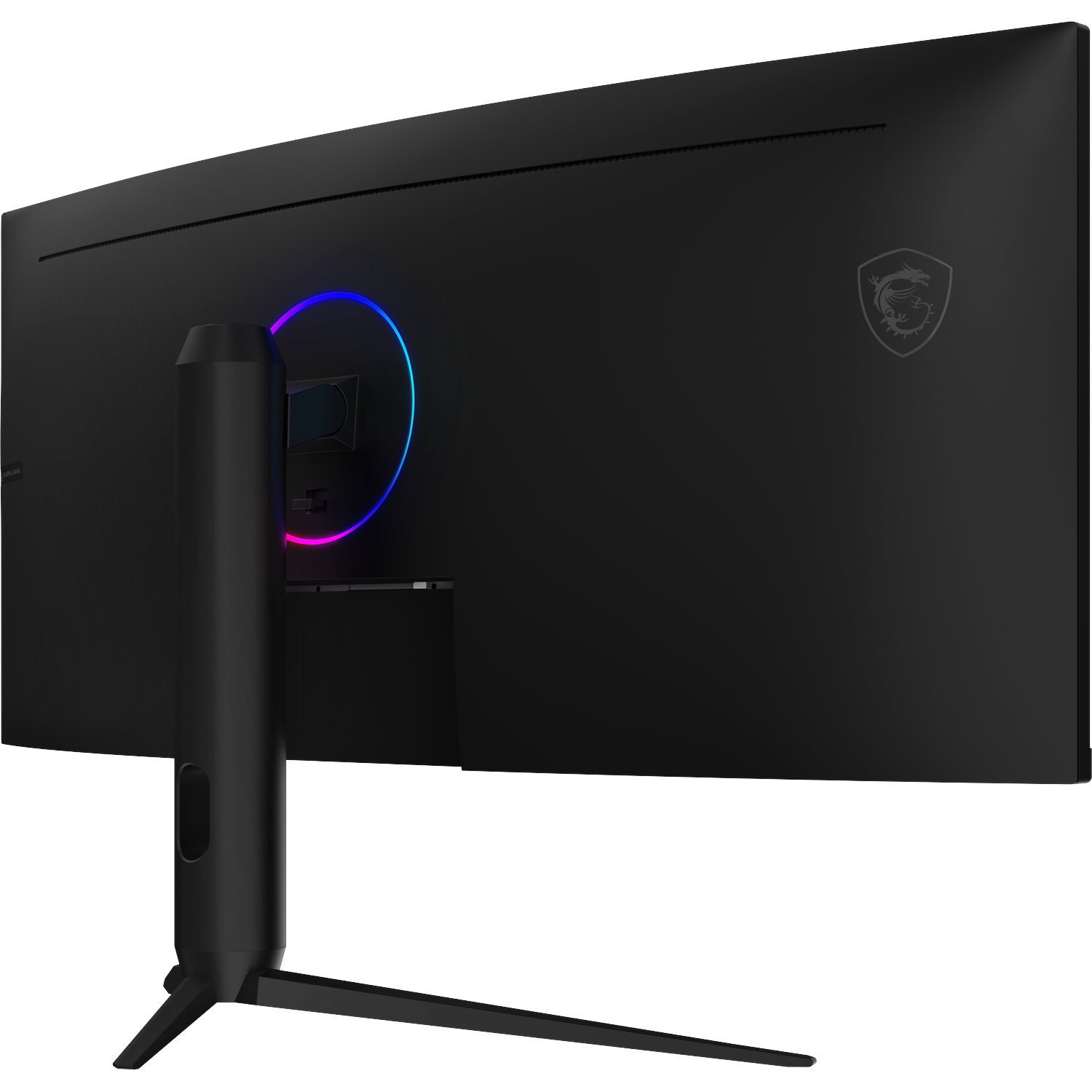 Black monitor with RGB lighting and dragon logo.