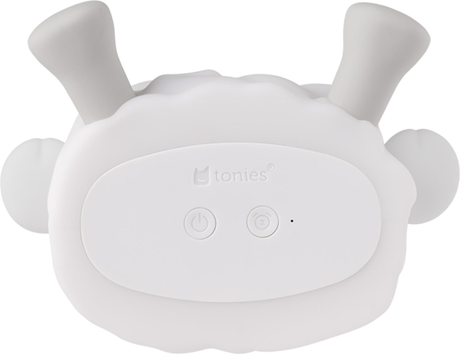 Un dispositivo Toniebox bianco con orecchie e pulsanti.