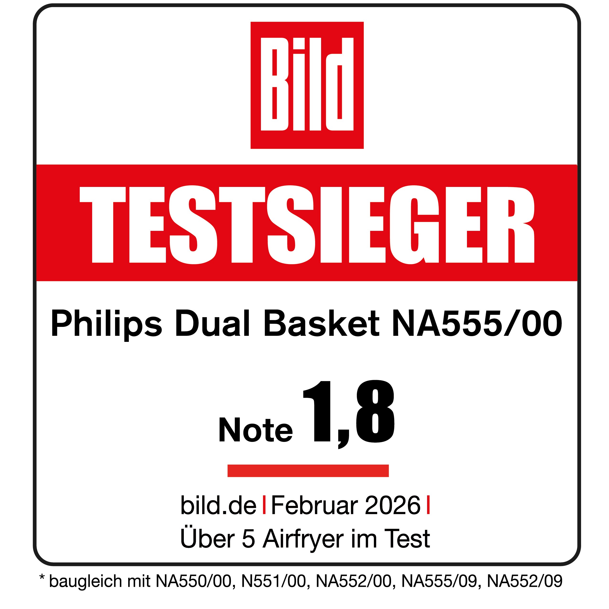 Bild Testsieger: Philips Dual Basket NA555/00, Note 1,8.