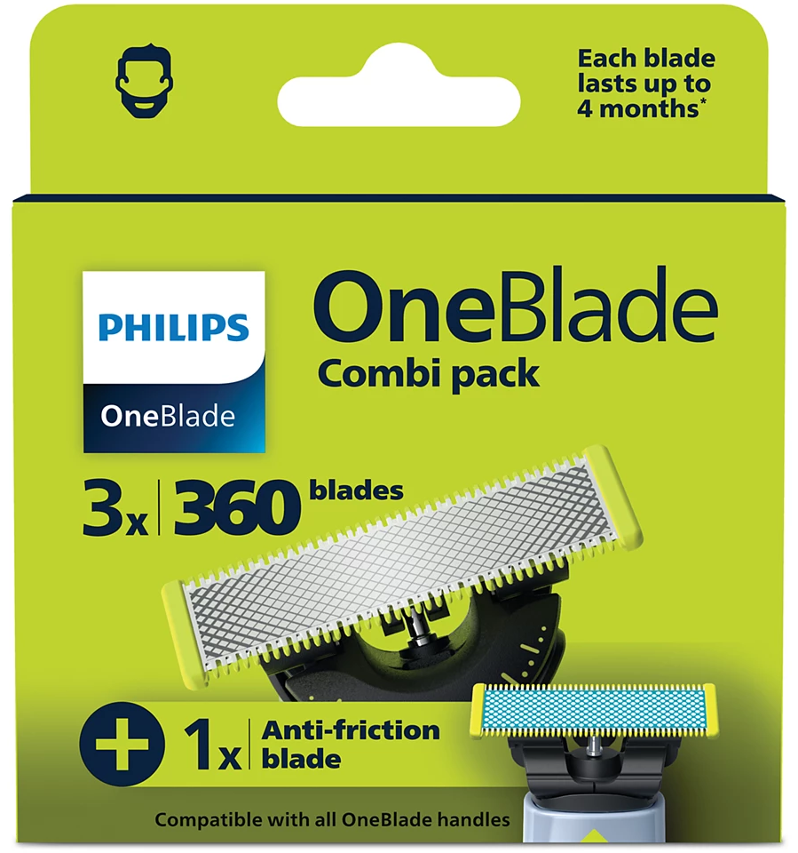 Philips OneBlade Combi Pack 3x 360 pengével és 1x súrlódásgátló pengével.