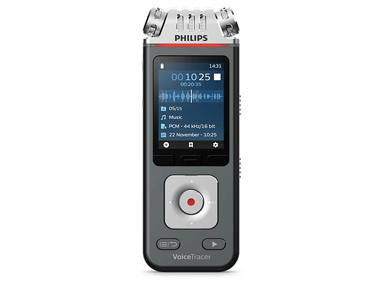 Grabadora de voz - Philips DVT6115, 8 GB, Pantalla color LCD, Antracita/Cromo