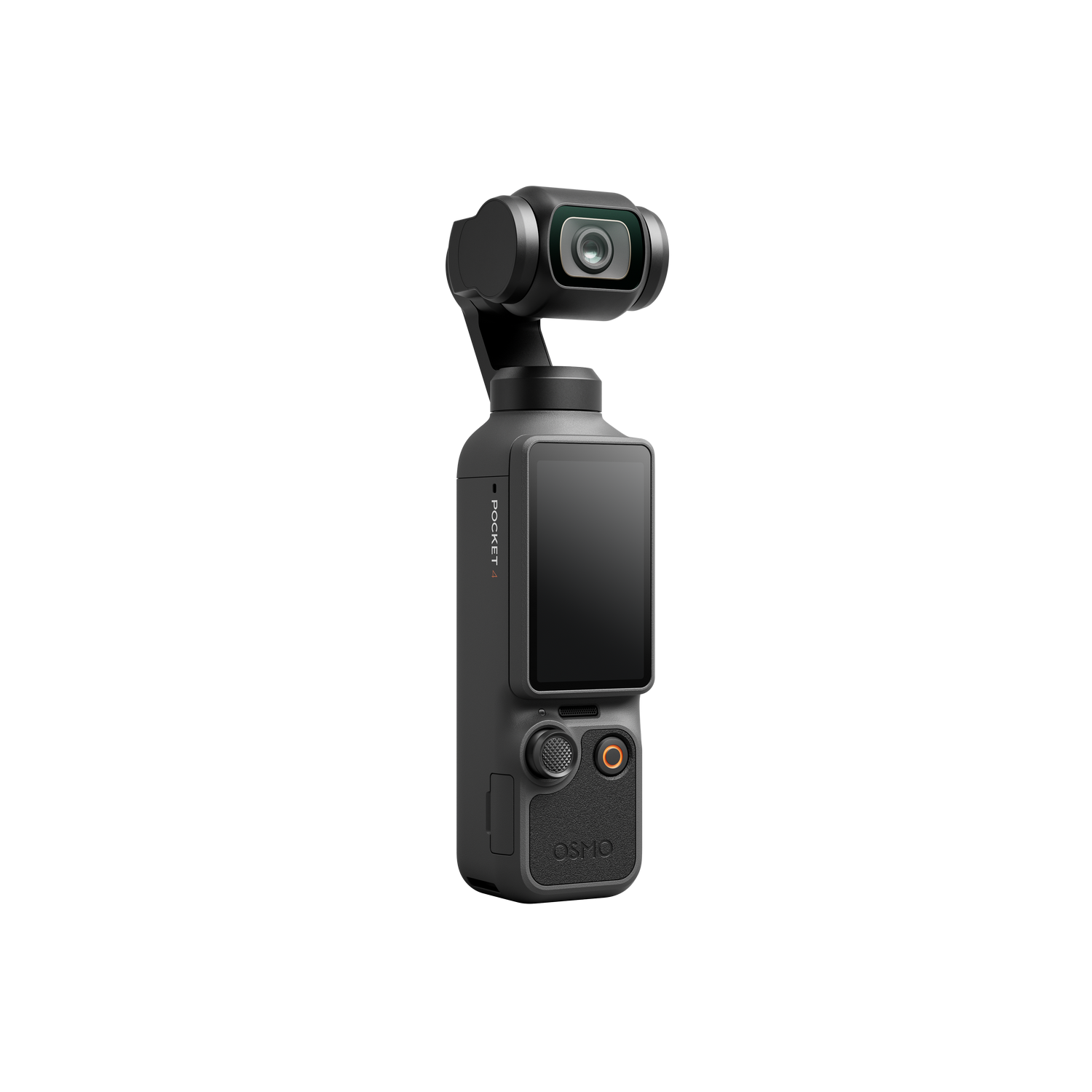 Un cardán negro DJI Osmo Pocket 4 con pantalla y cámara.