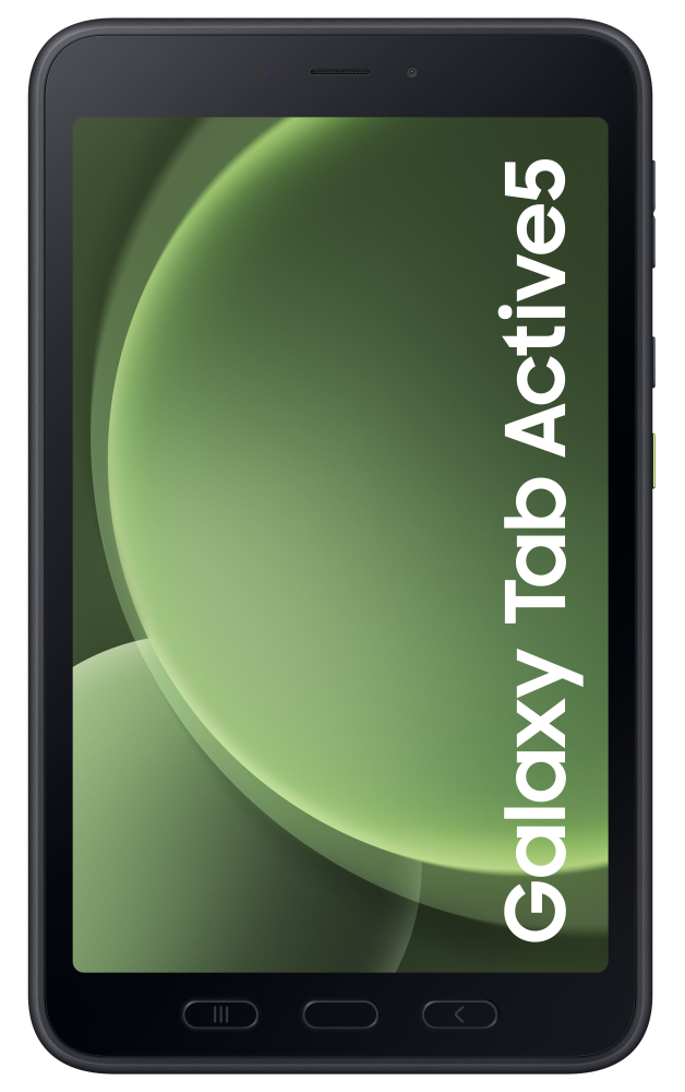 Ciemny tablet z zielonym tłem i białym napisem 