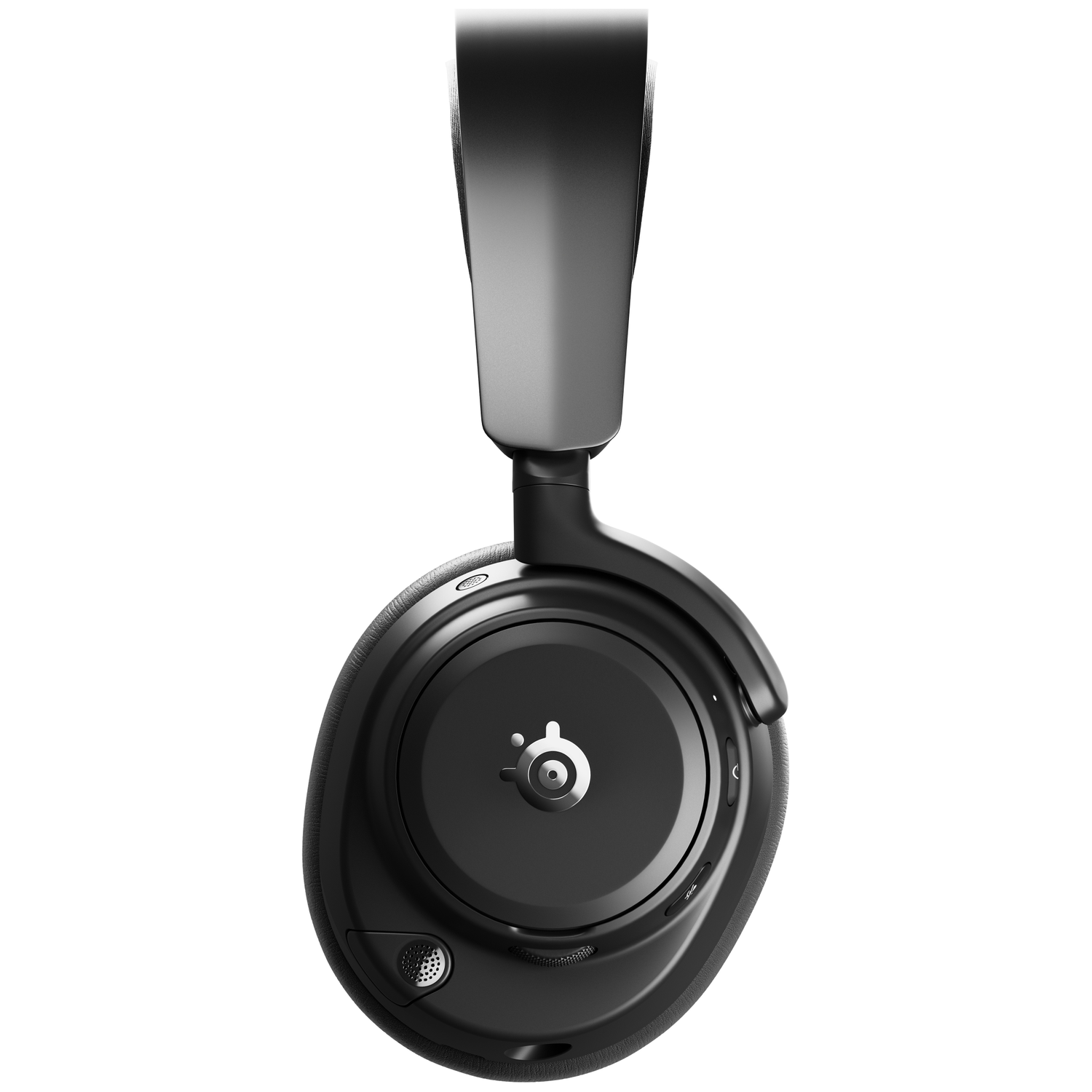 Black over-ear headphones with a silver logo and controls.