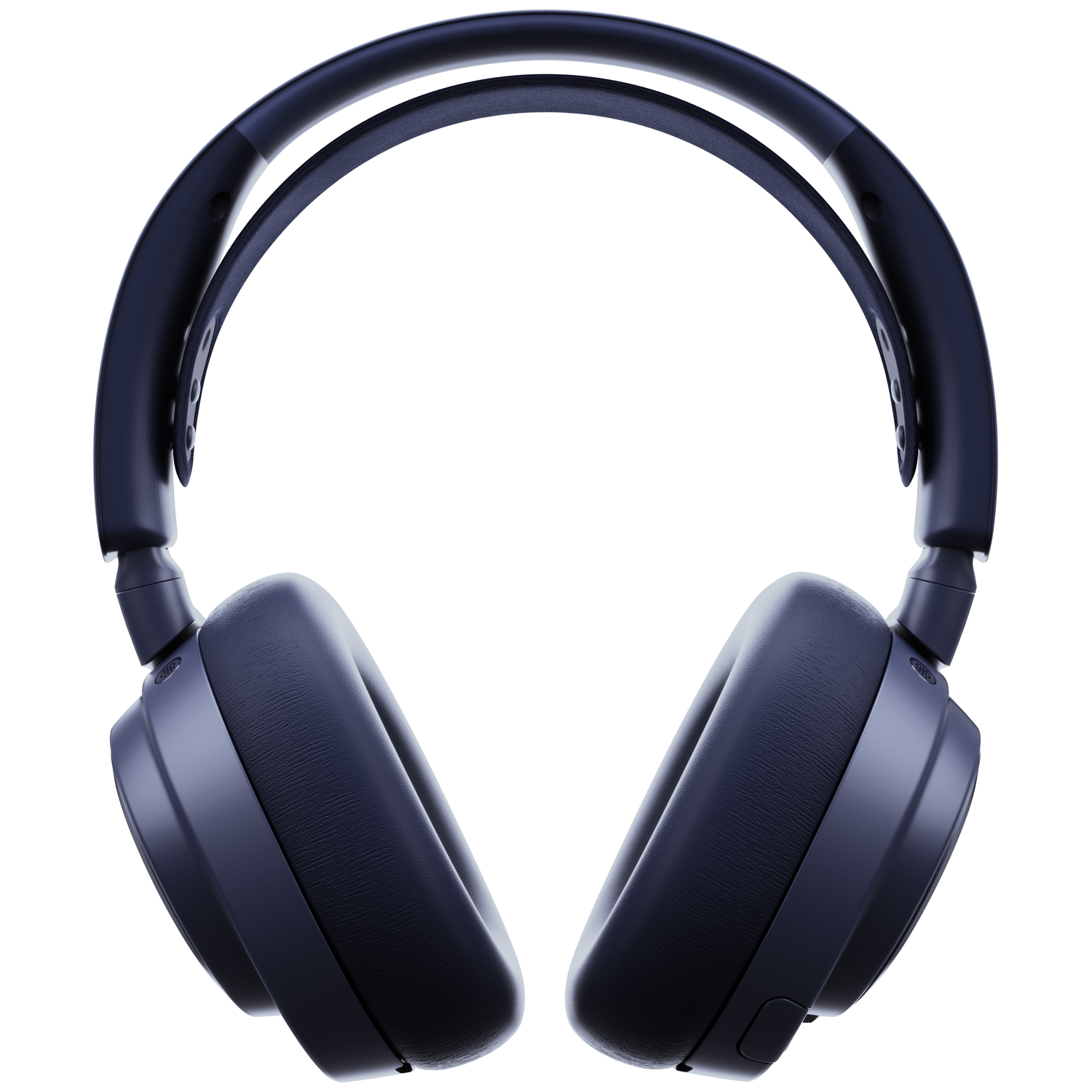 Dark blue over-ear headphones with cushioned earcups and an adjustable headband.