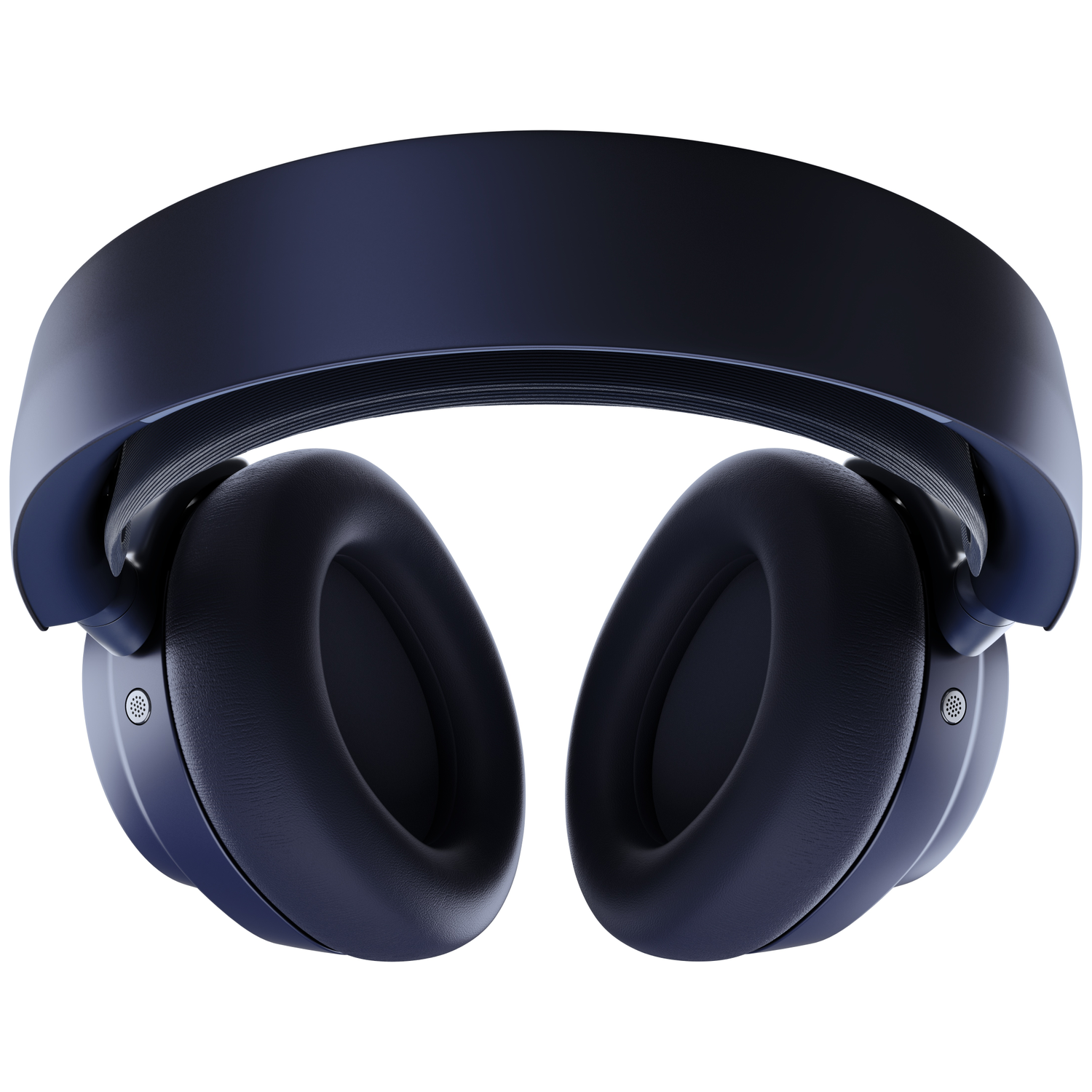 Dark blue over-ear headphones with padded earcups and a cushioned headband.