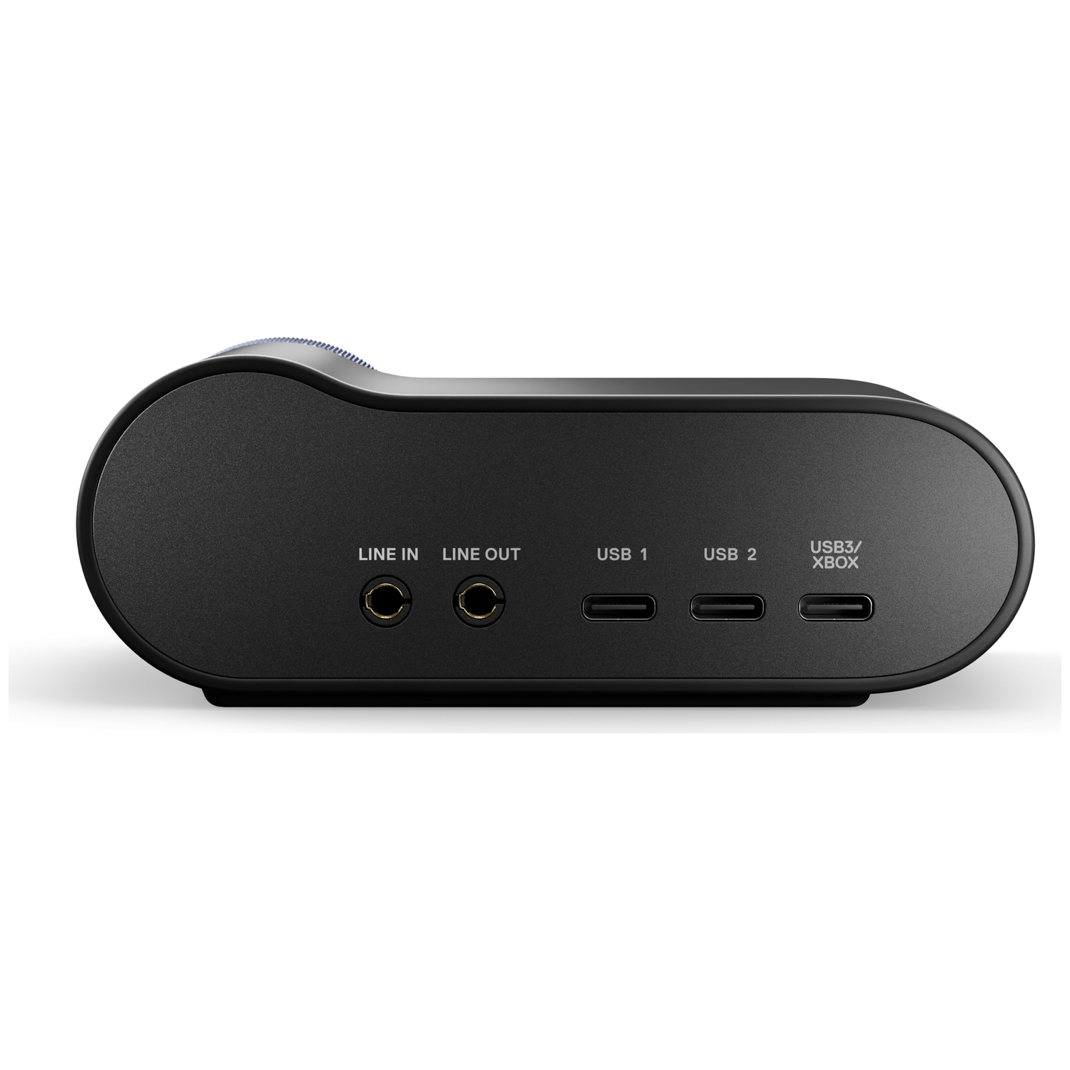 Black audio device with ports: Line In, Line Out, USB 1, 2, 3/Xbox.