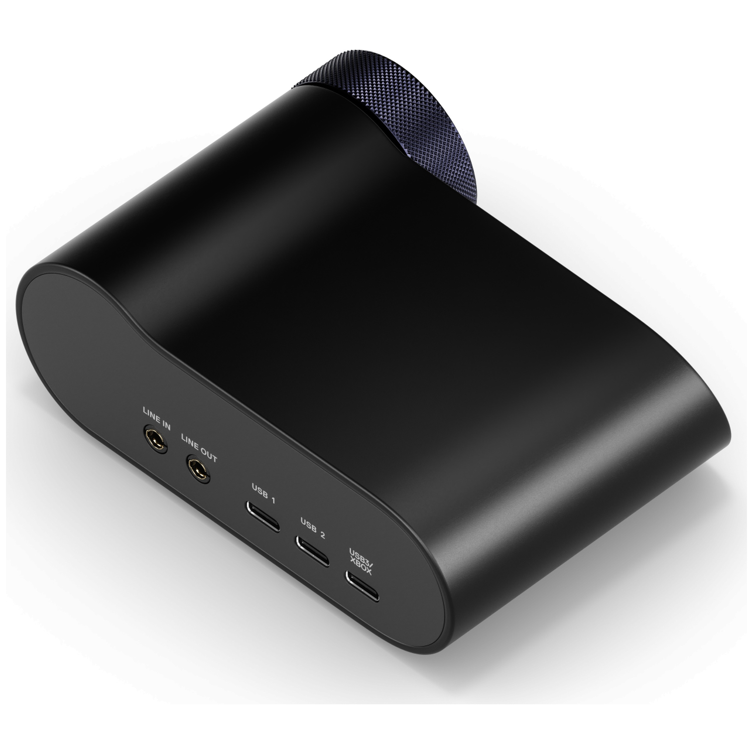 Black audio device with ports: Line In, Line Out, 2x USB, USB/XBOX.