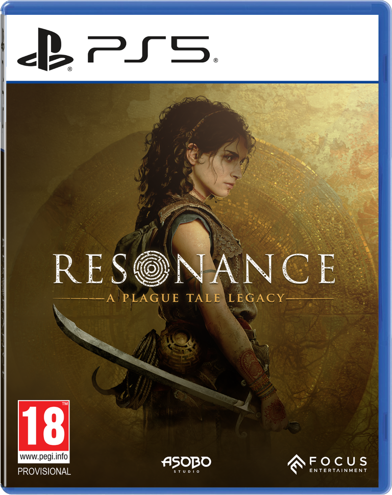 Okładka gry z kobietą, mieczem i tytułem 'Resonance: A Plague Tale Legacy'.