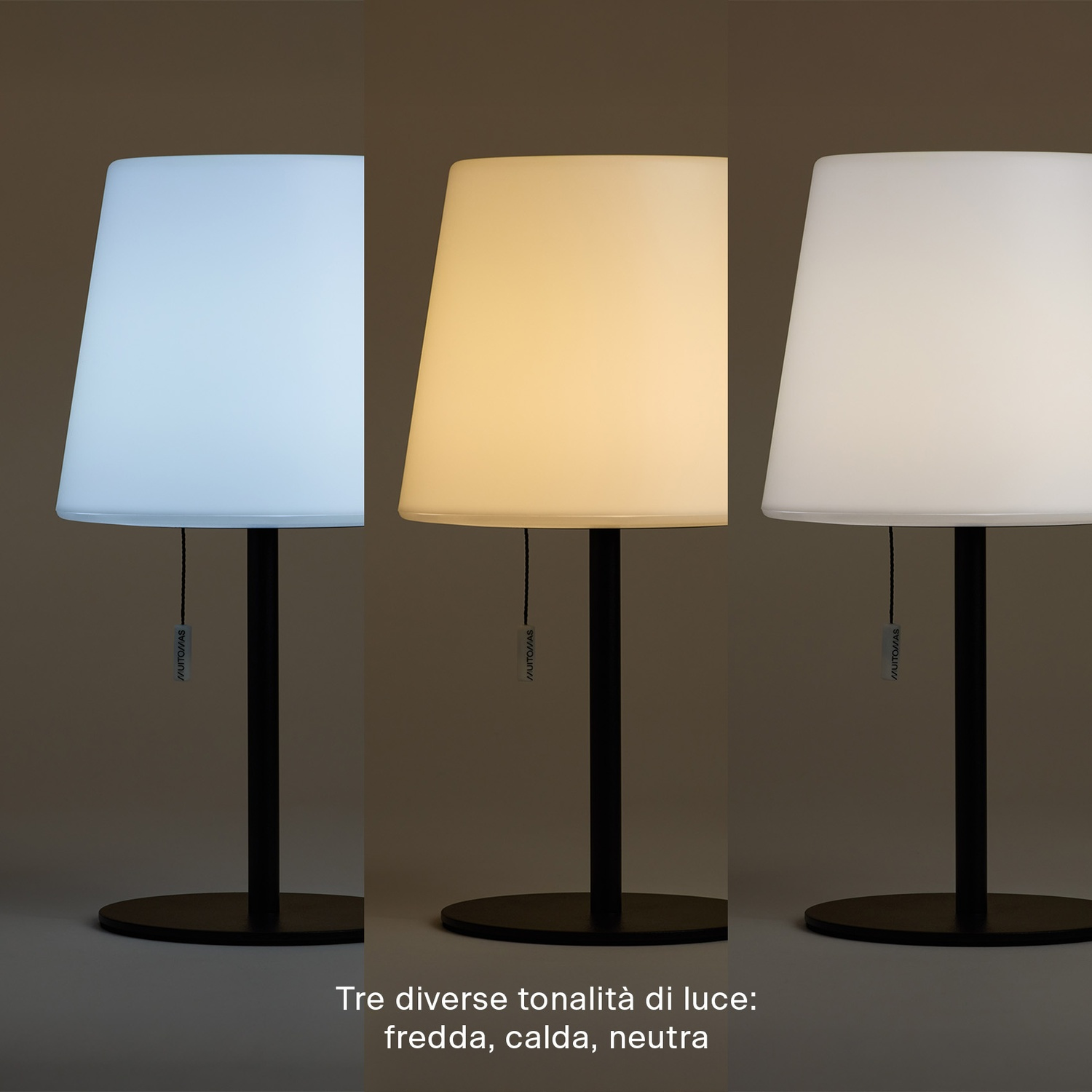 Tre lampade con diverse tonalità di luce: fredda, calda, neutra.