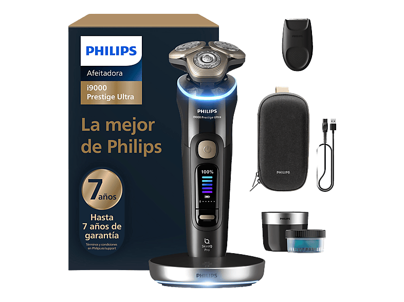 Afeitadora - Philips i9000 Prestige Ultra XP9400/31, SkinIQ Pro, Levanta y Corta, 5 modos, 60 min, Recortador Precisión, 7 años garantía, Negro