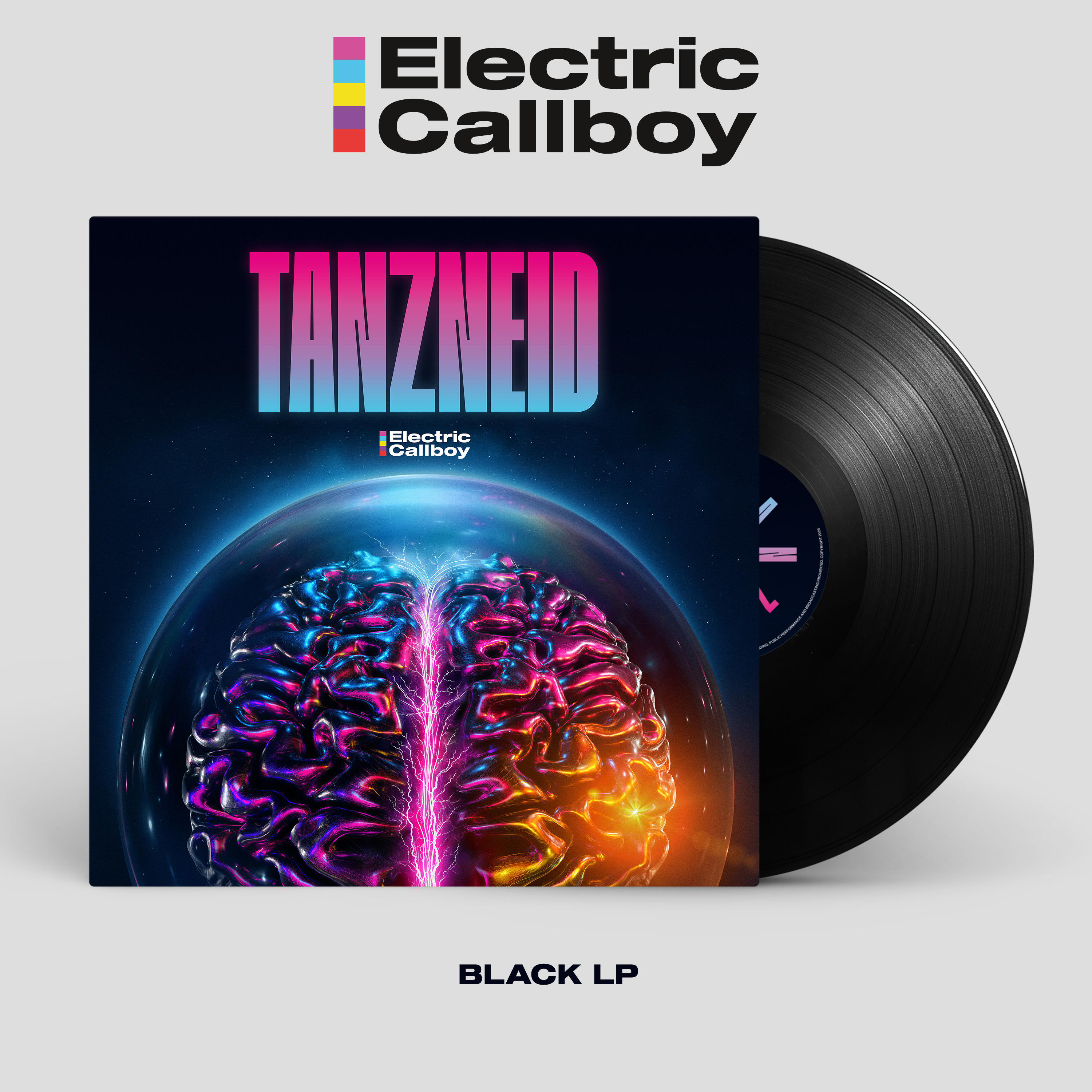 Schwarze LP mit einem psychedelischen Gehirn im Weltraum-Design.