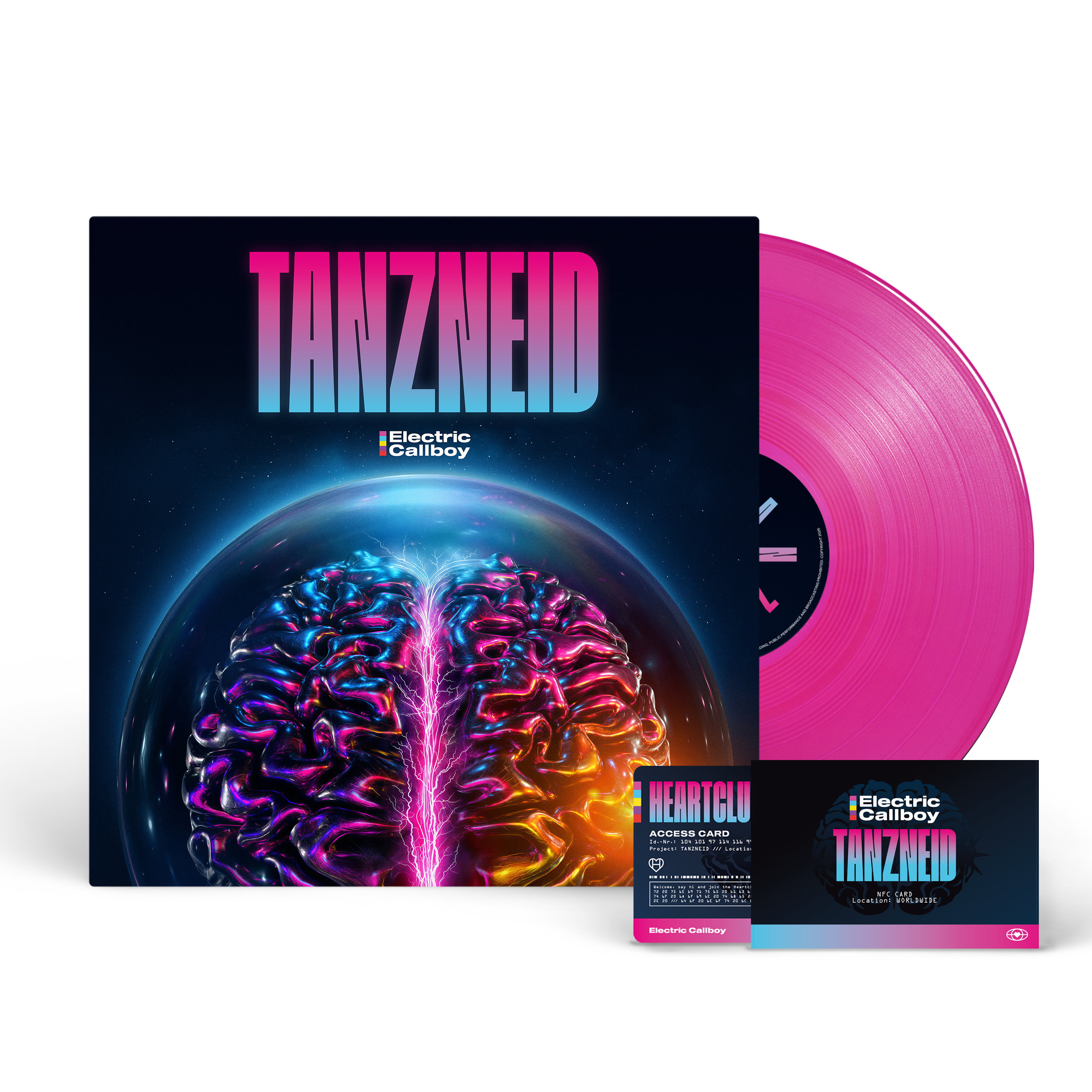 Pinke Schallplatte mit Cover: Gehirn in Blase, Titel TANZNEID, Electric Callboy.