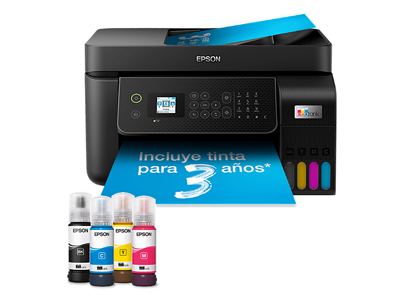 Impresora multifunción - Epson EcoTank ET-4800, Con depósito recargable, Hasta 3 años de tinta incluida, Conexión Wi-Fi, Negro