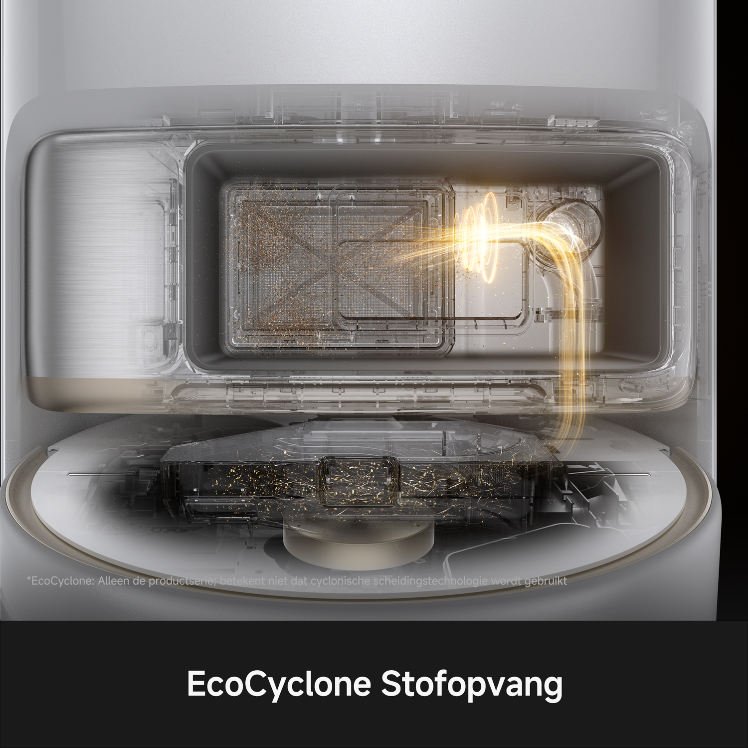 Close-up van een stofopvangsysteem met wervelende werking.