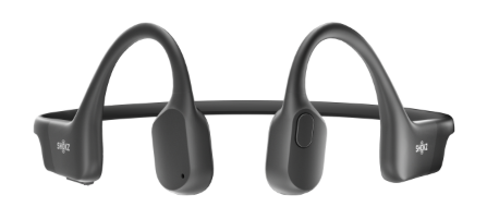 Czarne słuchawki przewodnictwa kostnego z matowym wykończeniem i zakrzywionym designem.