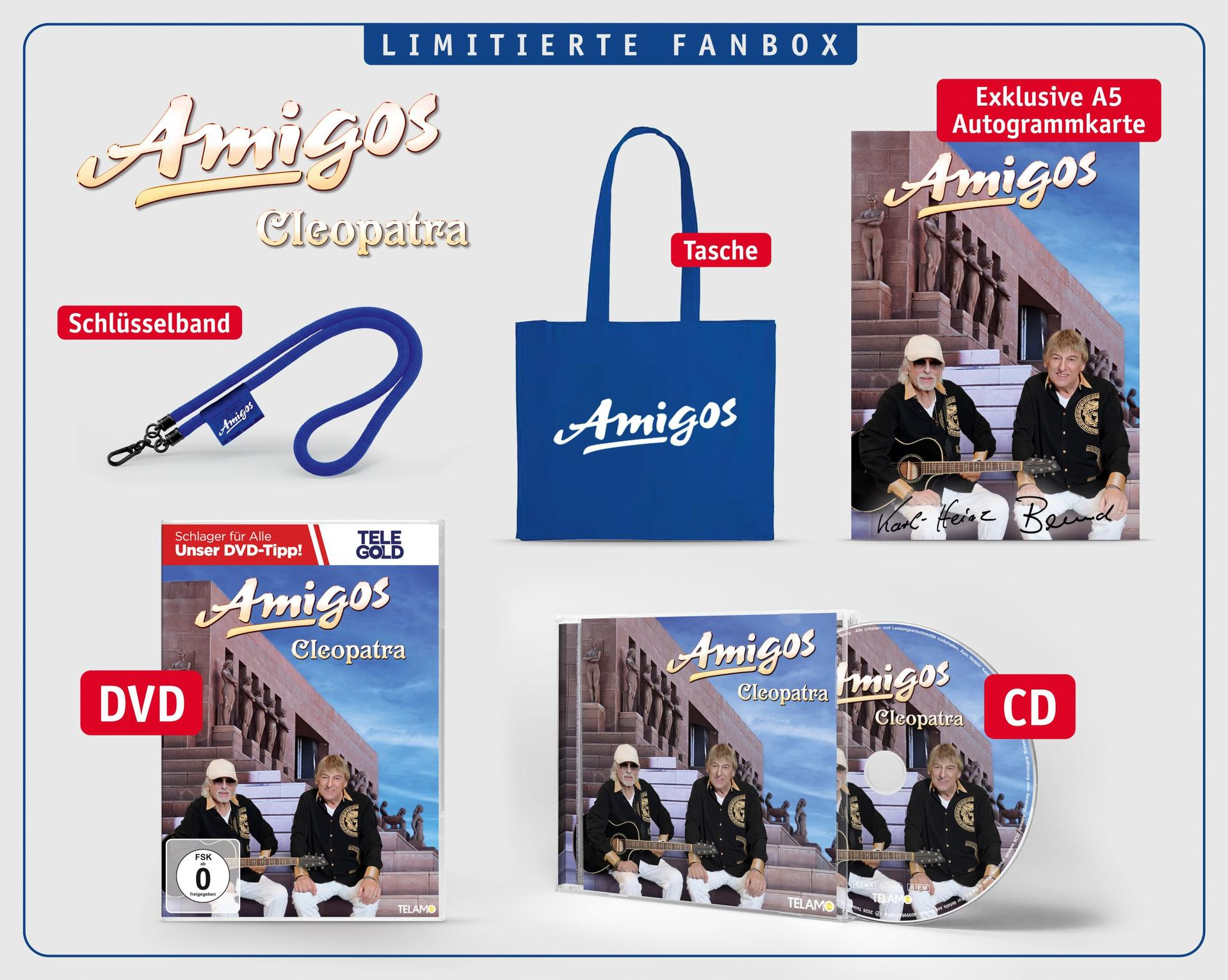 Limitierte Fanbox mit DVD, CD, Tasche, Schlüsselband und Autogrammkarte.