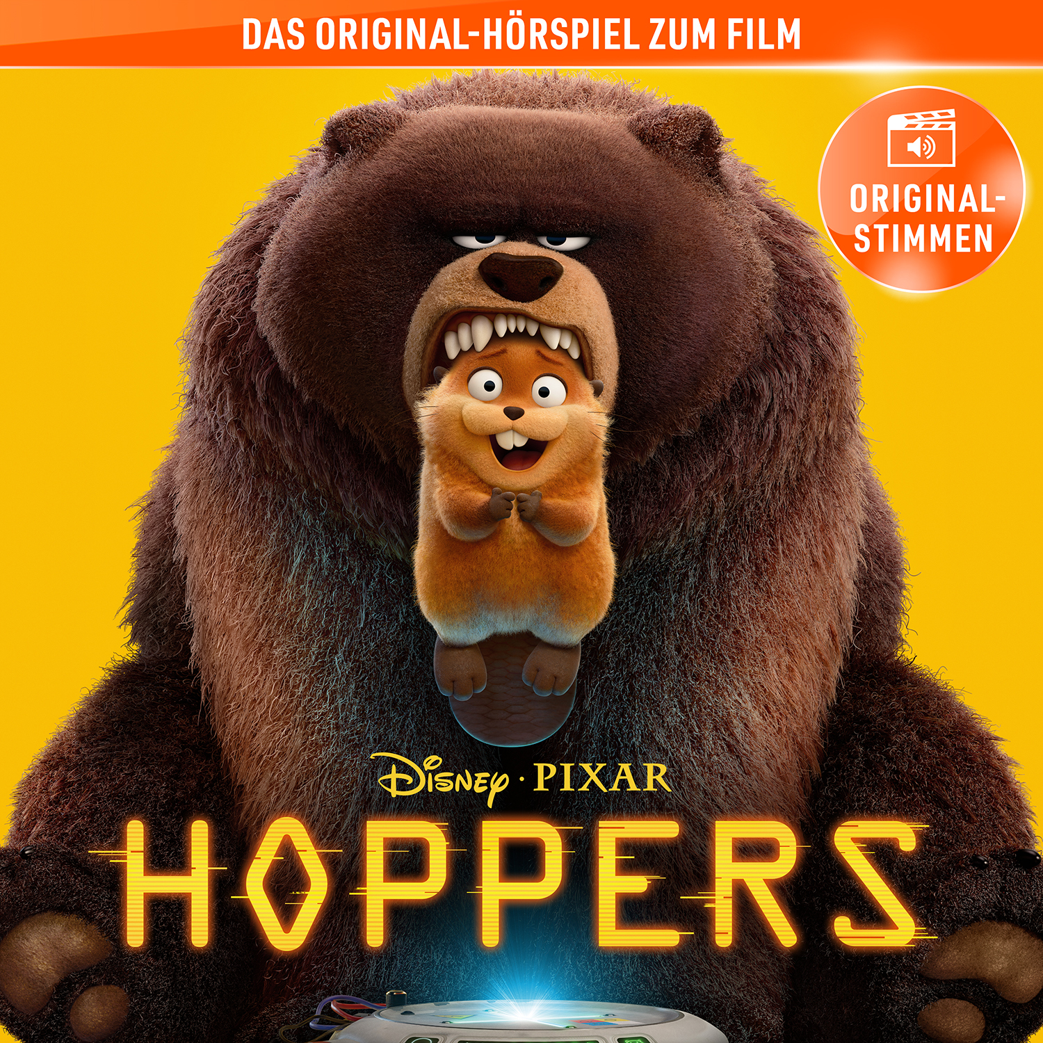 Ein Bär und ein Biber mit scharfen Zähnen vor gelbem Hintergrund.