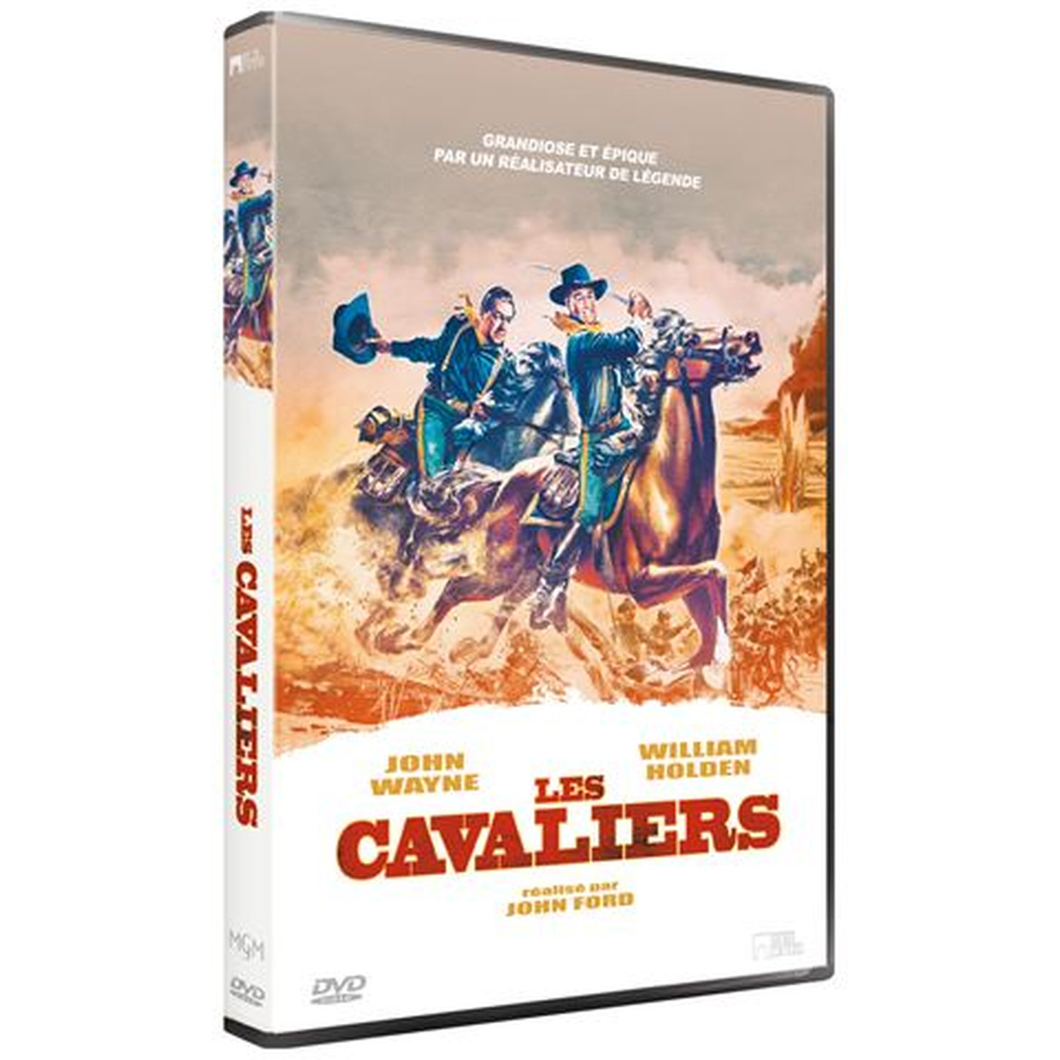 DVD-hoes: Drie ruiters in actie, met titel en acteursnamen.