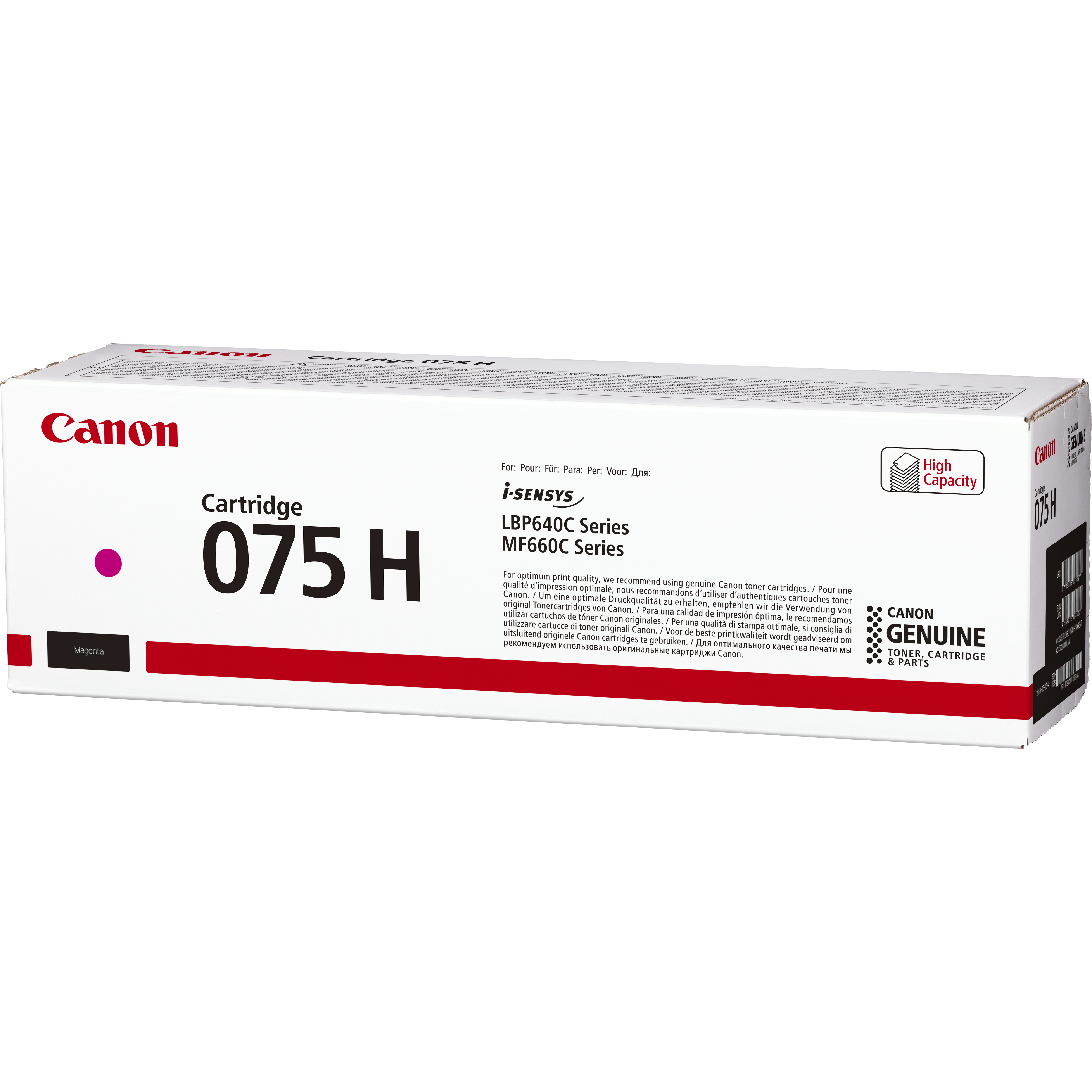 Weiße Canon-Verpackung mit Magenta-Toner, Modell 075H, für LBP640C/MF660C.