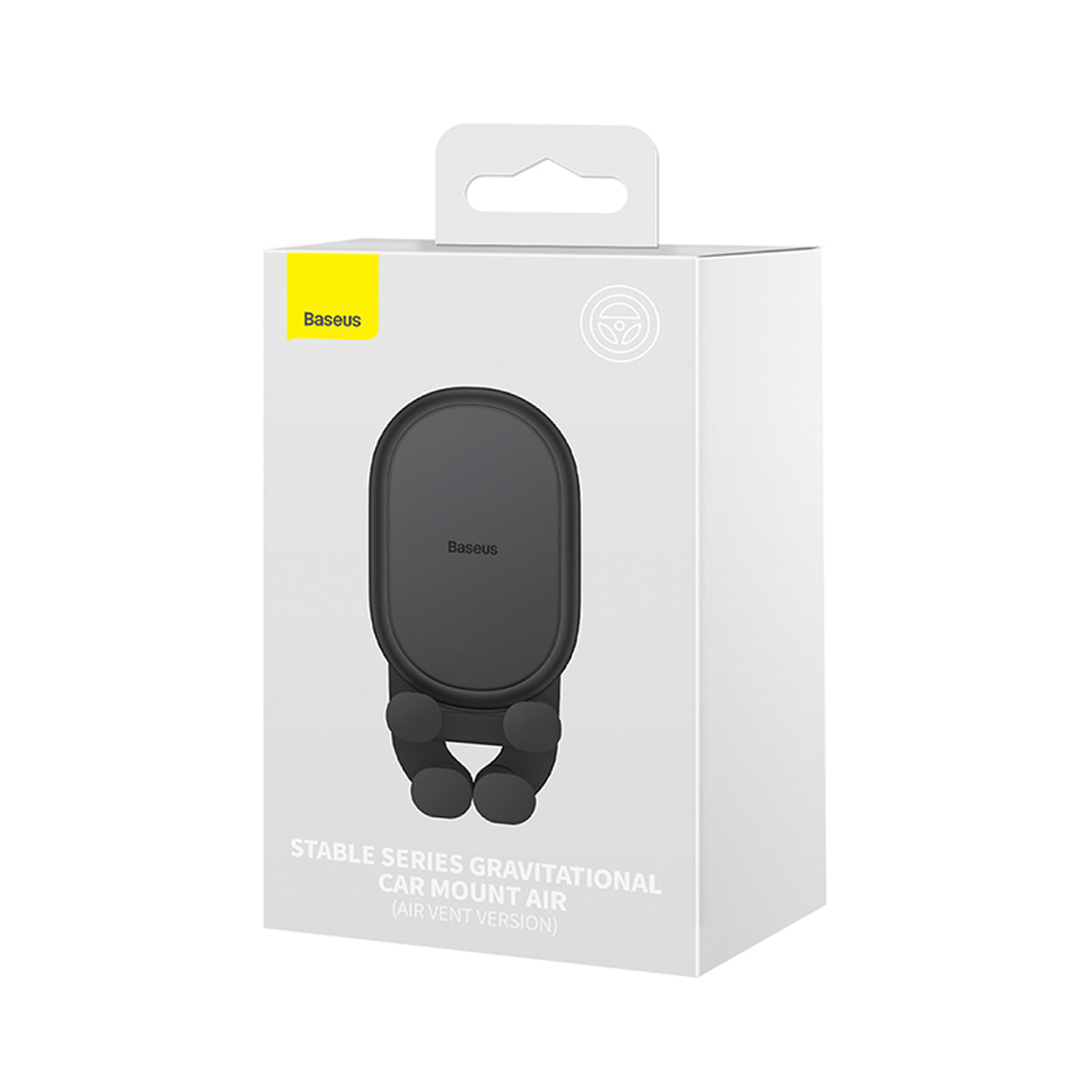 Embalaje de un soporte negro para teléfono de coche Baseus para rejillas de ventilación.