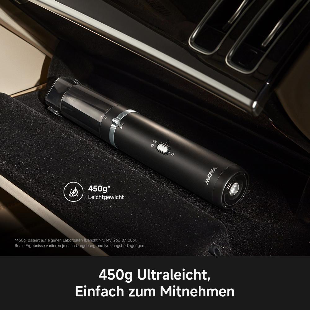 Ein schwarzer, leichter Rasierer mit 450g liegt in einer schwarzen Tasche.
