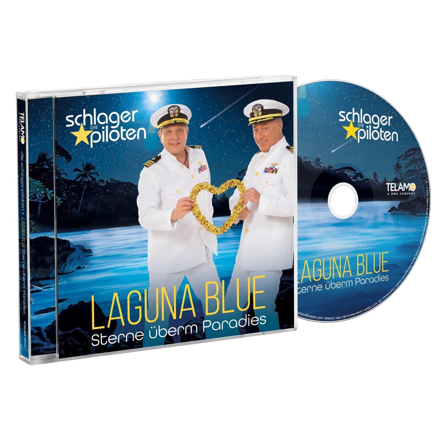 Zwei Männer in weißen Kapitänsuniformen halten ein Herz aus goldenen Blumen. CD-Cover.