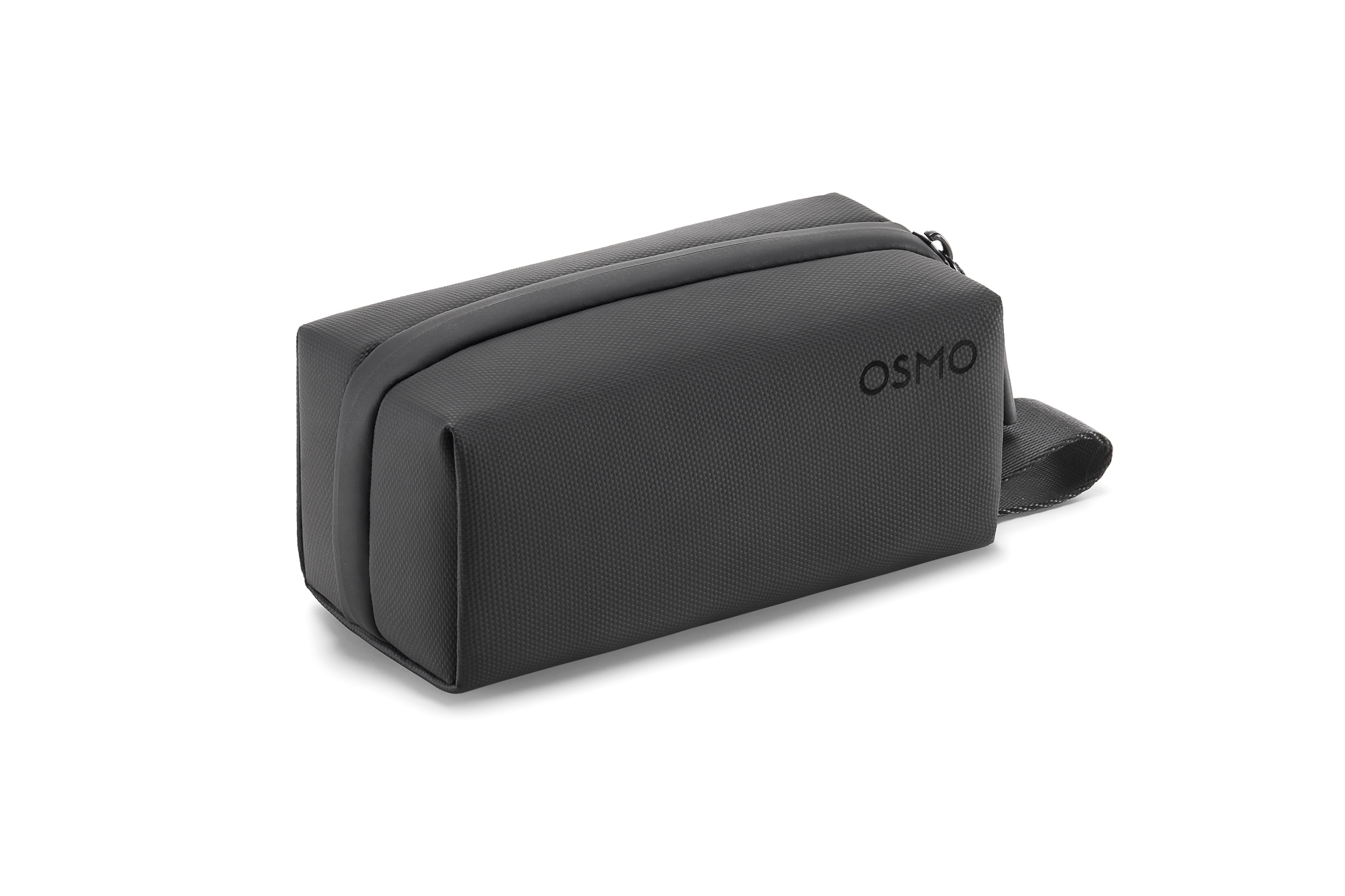Eine schwarze Kosmetiktasche mit dem OSMO-Logo, auf weißem Hintergrund.