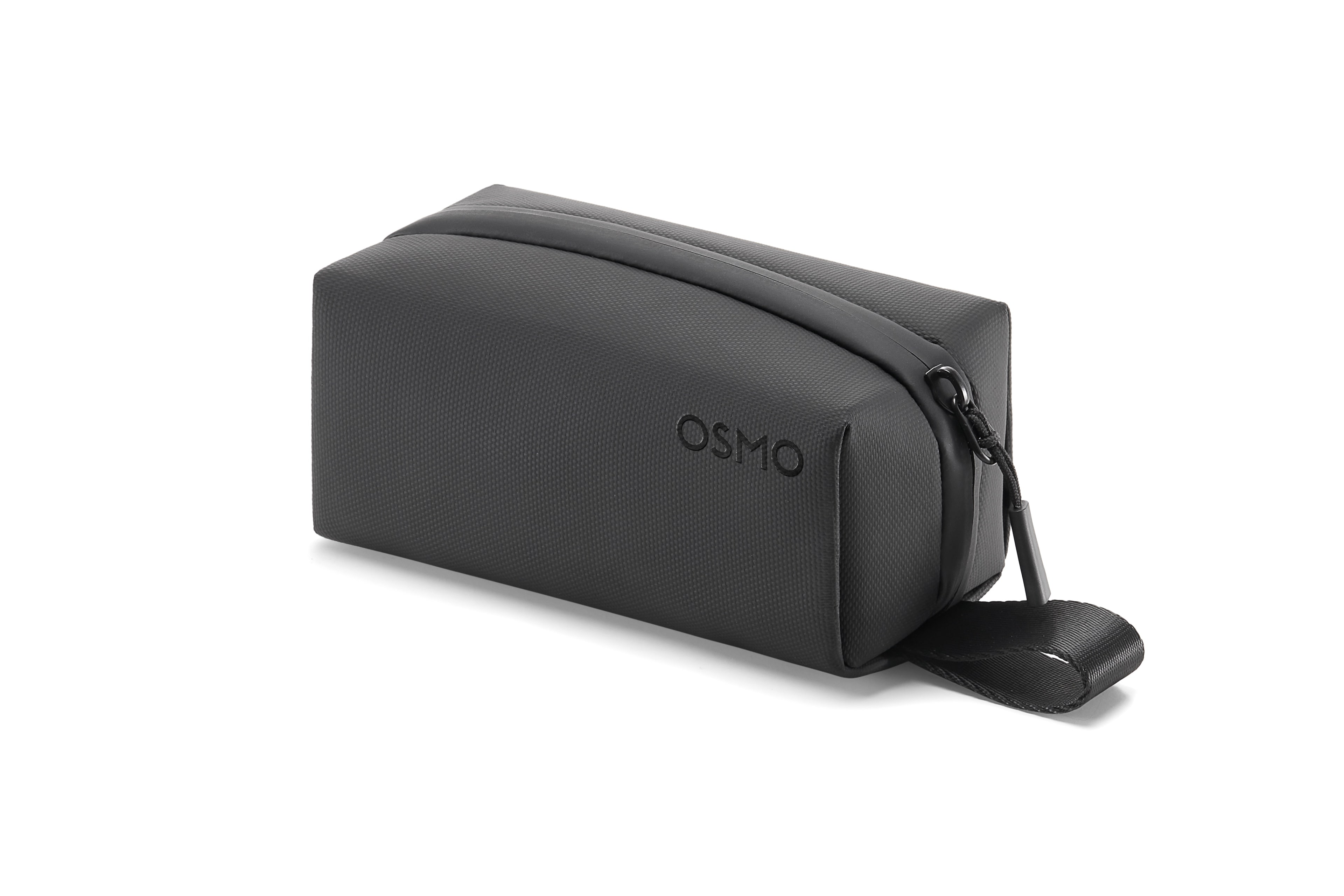 Eine schwarze OSMO-Tasche mit Reißverschluss und Tragegriff auf weißem Hintergrund.