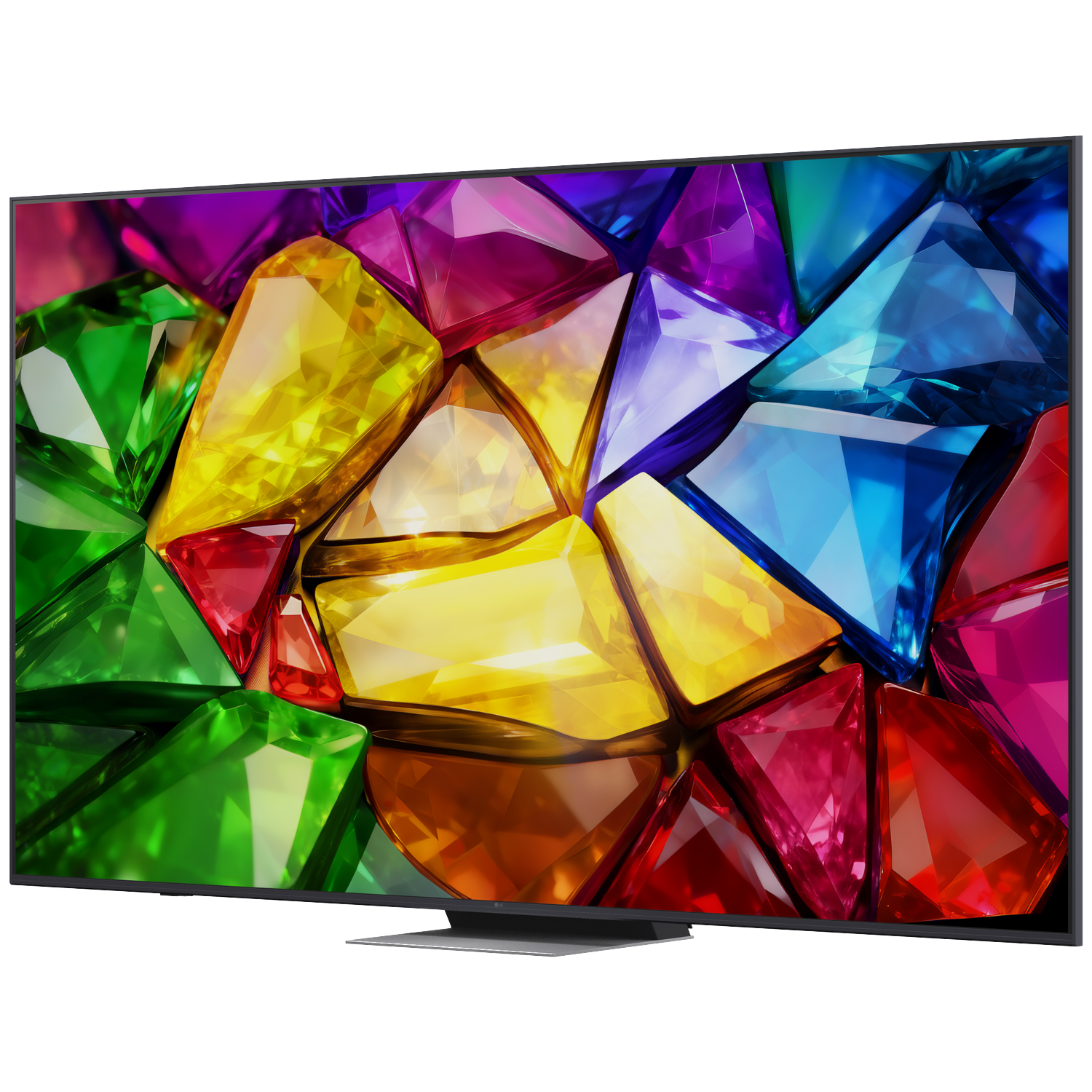 A modern television displays a colorful gemstone pattern.