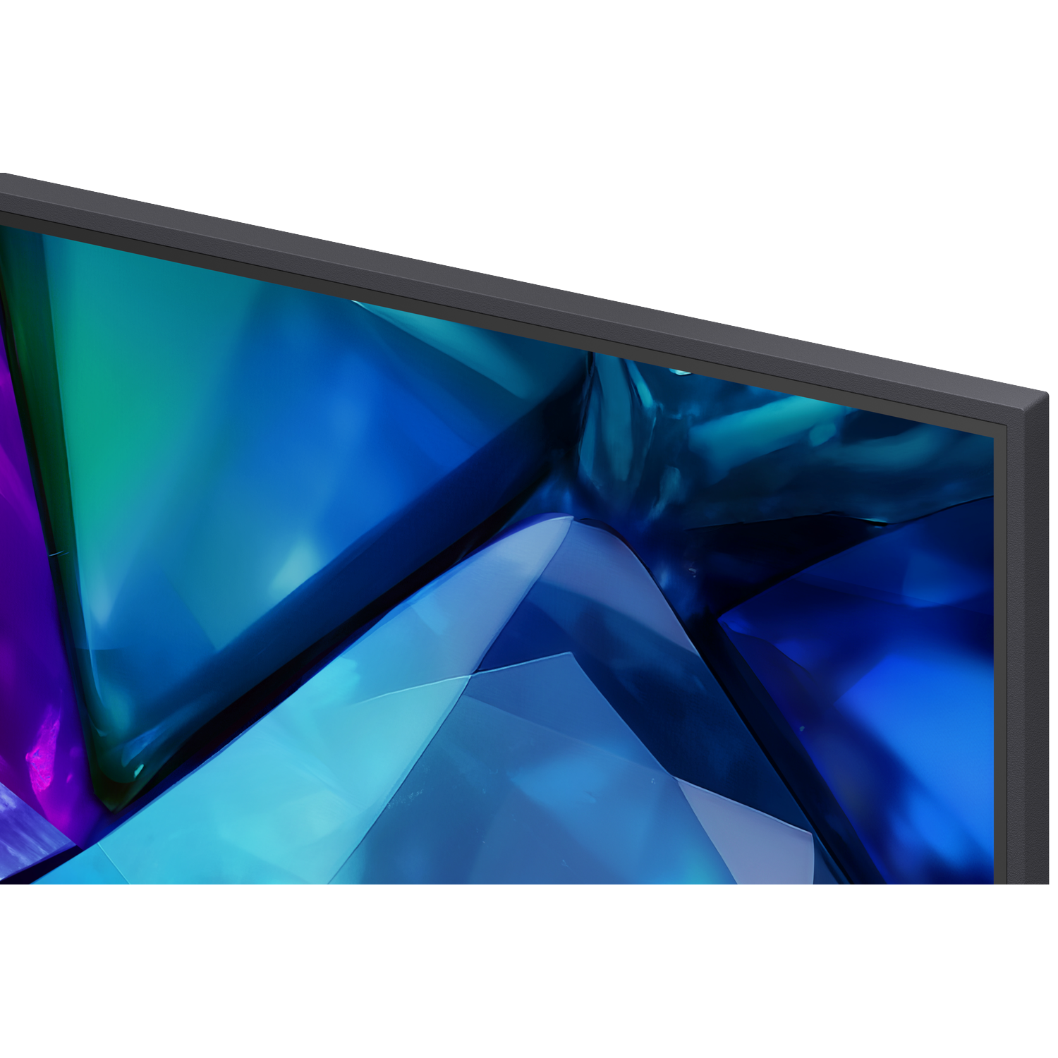 Abstract blue and purple crystal shapes on a dark background.
