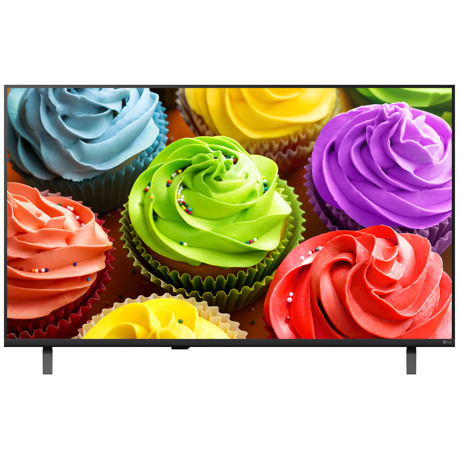 Kleurrijke cupcakes met glazuur en hagelslag op bruine achtergrond.