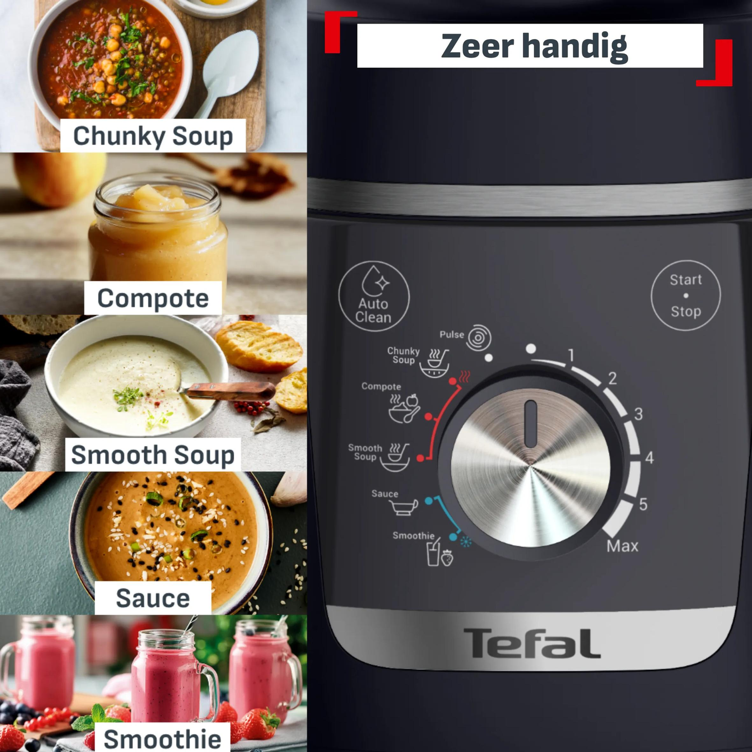 Multifunctionele blender met instellingen voor grof soep, compote, gladde soep, saus, smoothie.
