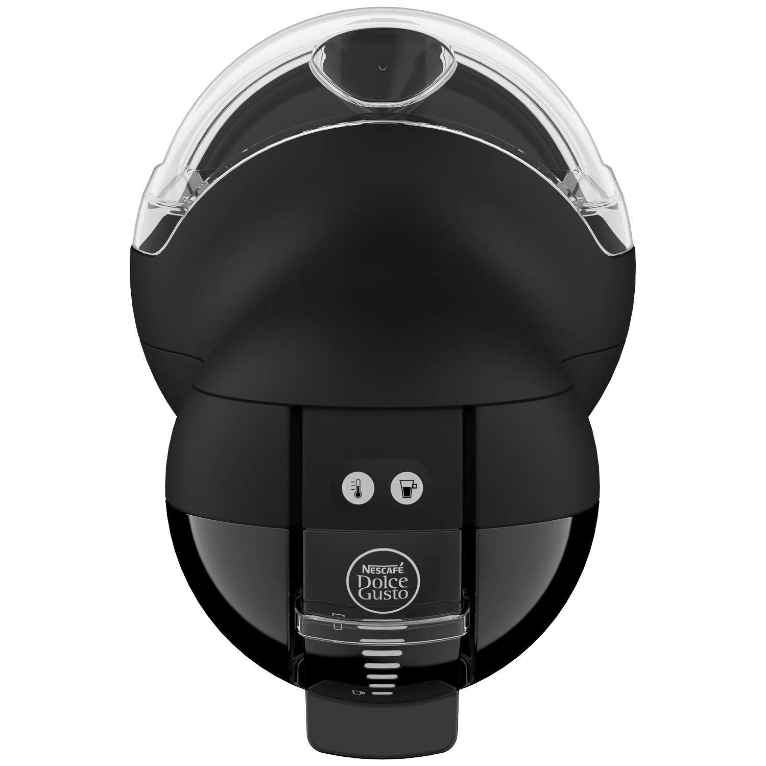 Black capsule coffee machine with a clear lid and Nescafé Dolce Gusto logo.