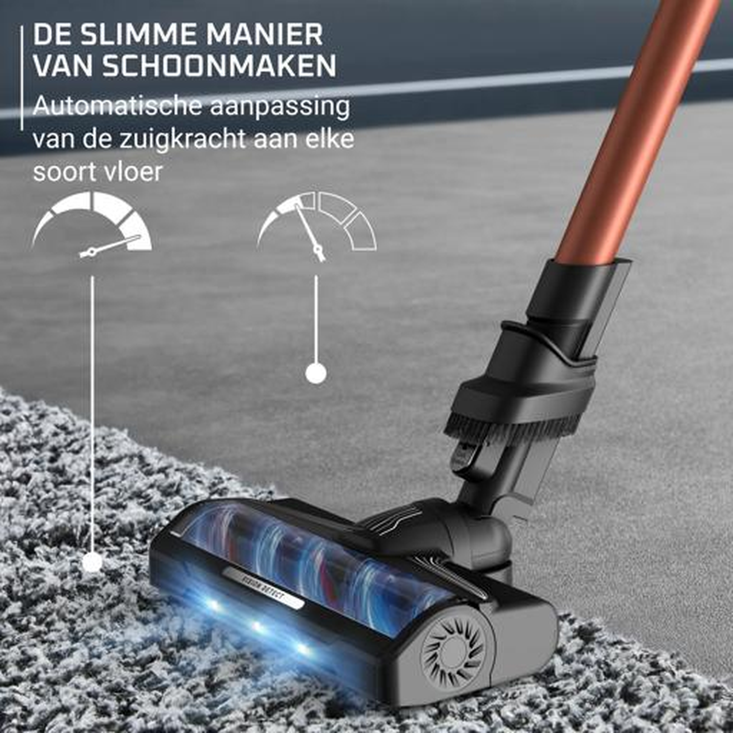 Smart cleaning: Vacuum automatically adjusts suction power for any floor.