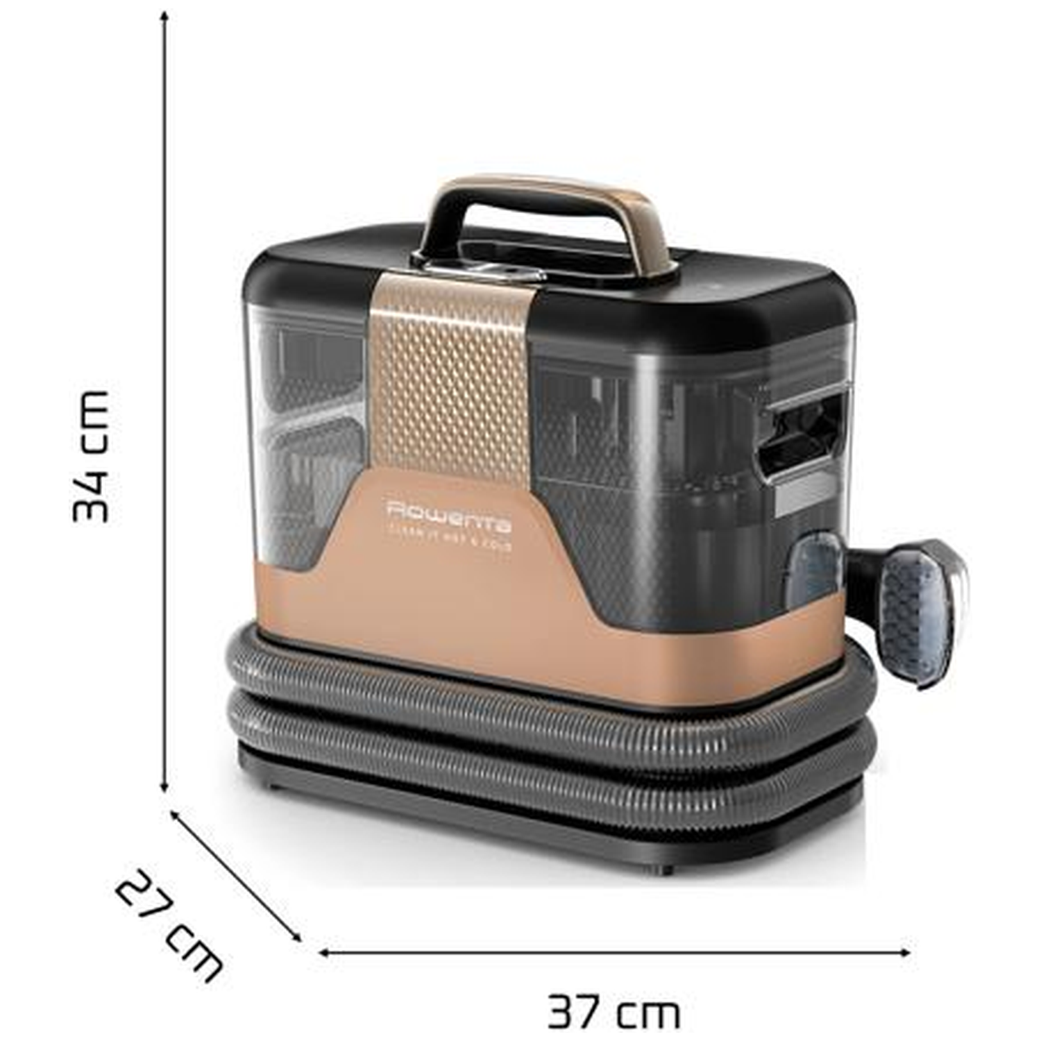 A black and bronze cleaner with a handle. Dimensions: 37x27x34 cm.