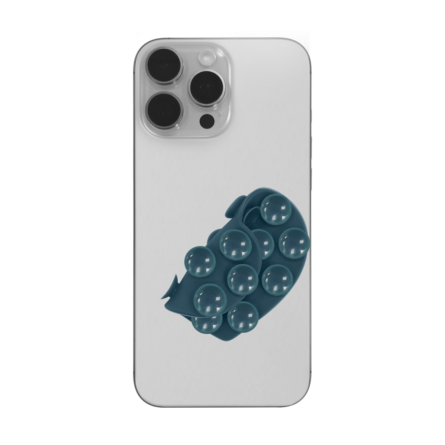 Un accessorio per telefono blu con bolle su un telefono bianco.