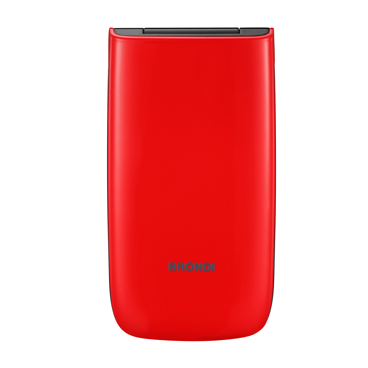 Telefono a conchiglia rosso con il marchio BRONDI sul davanti.